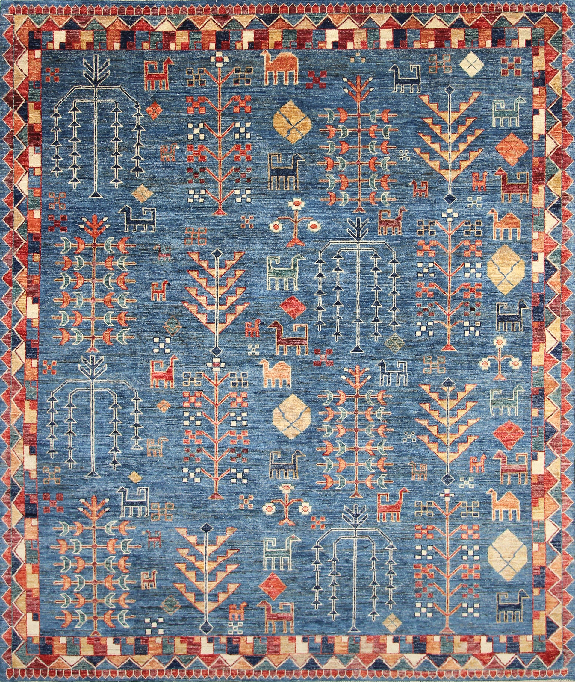 8x10 Gabbeh Dark Blue Afghan Hand knotted Wool Tribal Rug - Yildiz Rugs