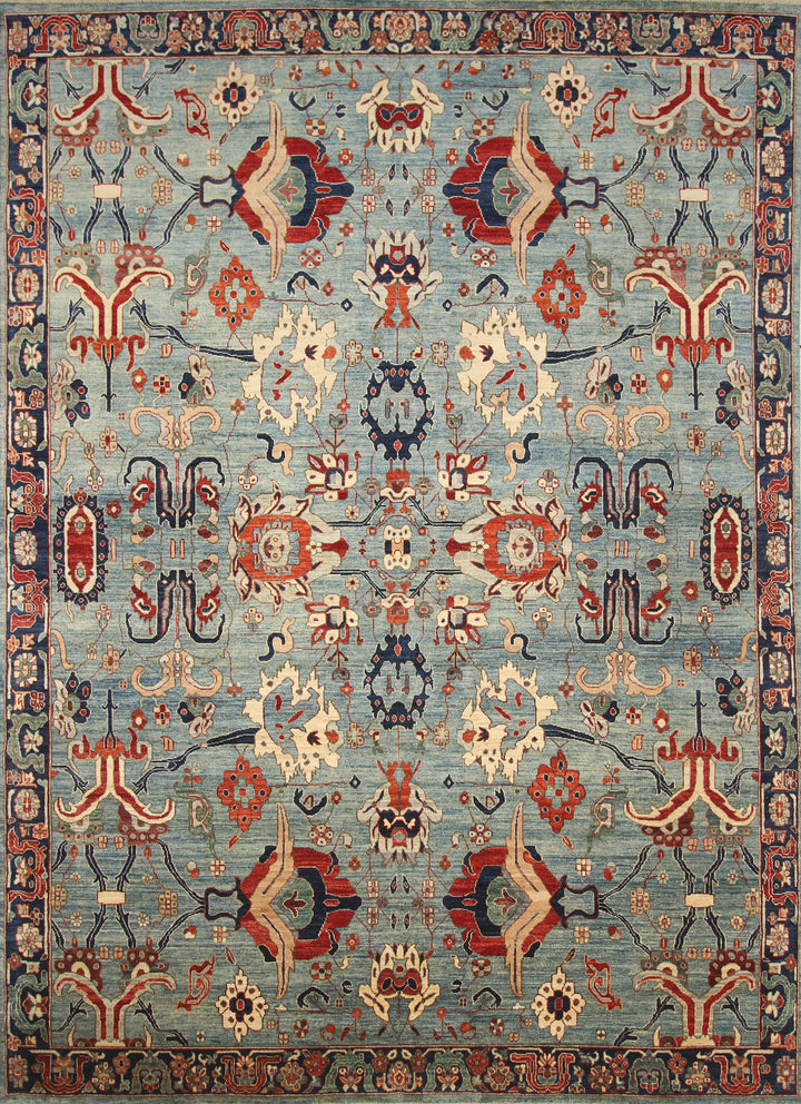 9x12 Blue Heriz Hand Knotted Afghan Wool Oriental Rug - Yildiz Rugs