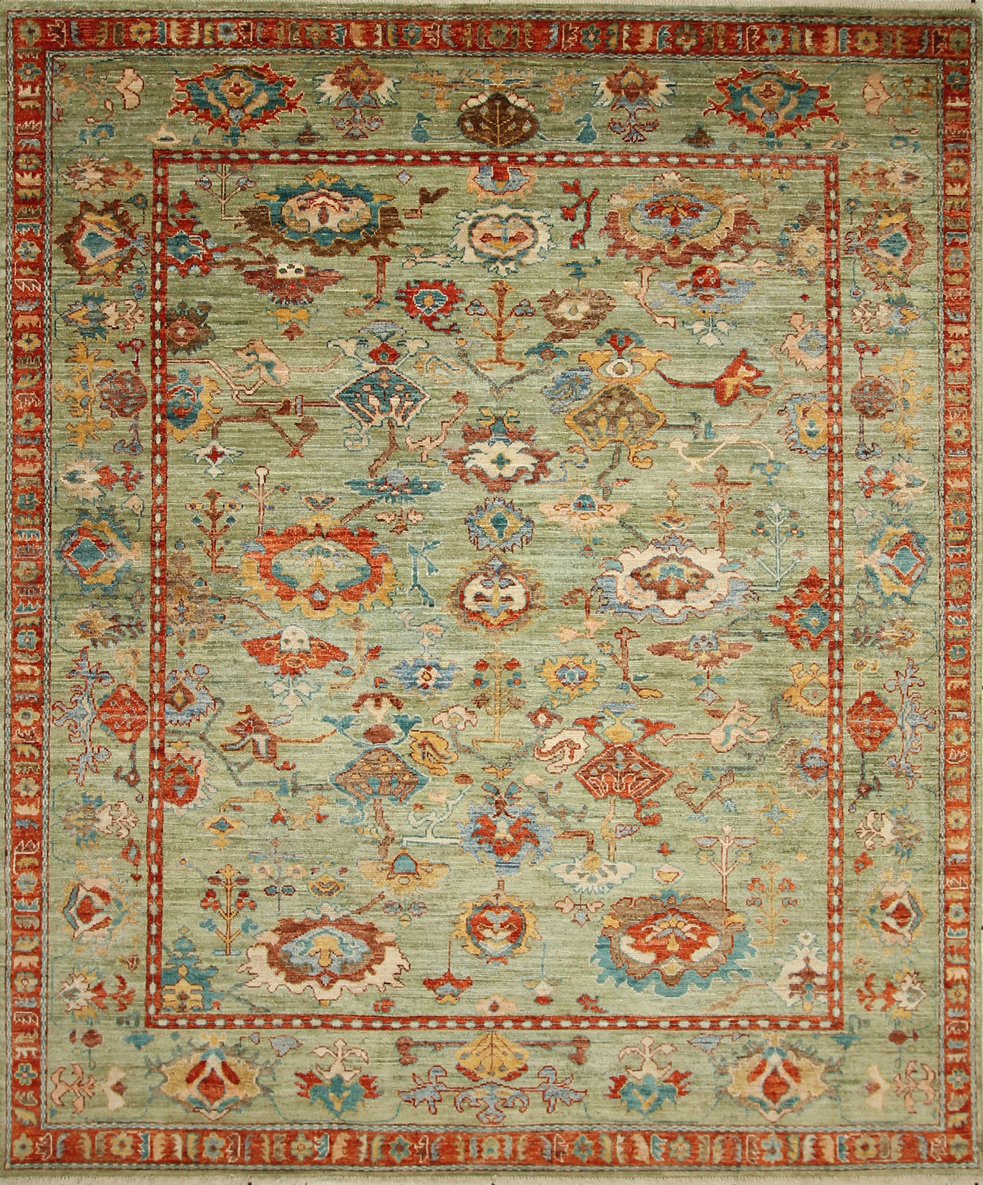 8x10 Green Oushak Turkish Hand knotted Wool Oriental Rug - Yildiz Rugs