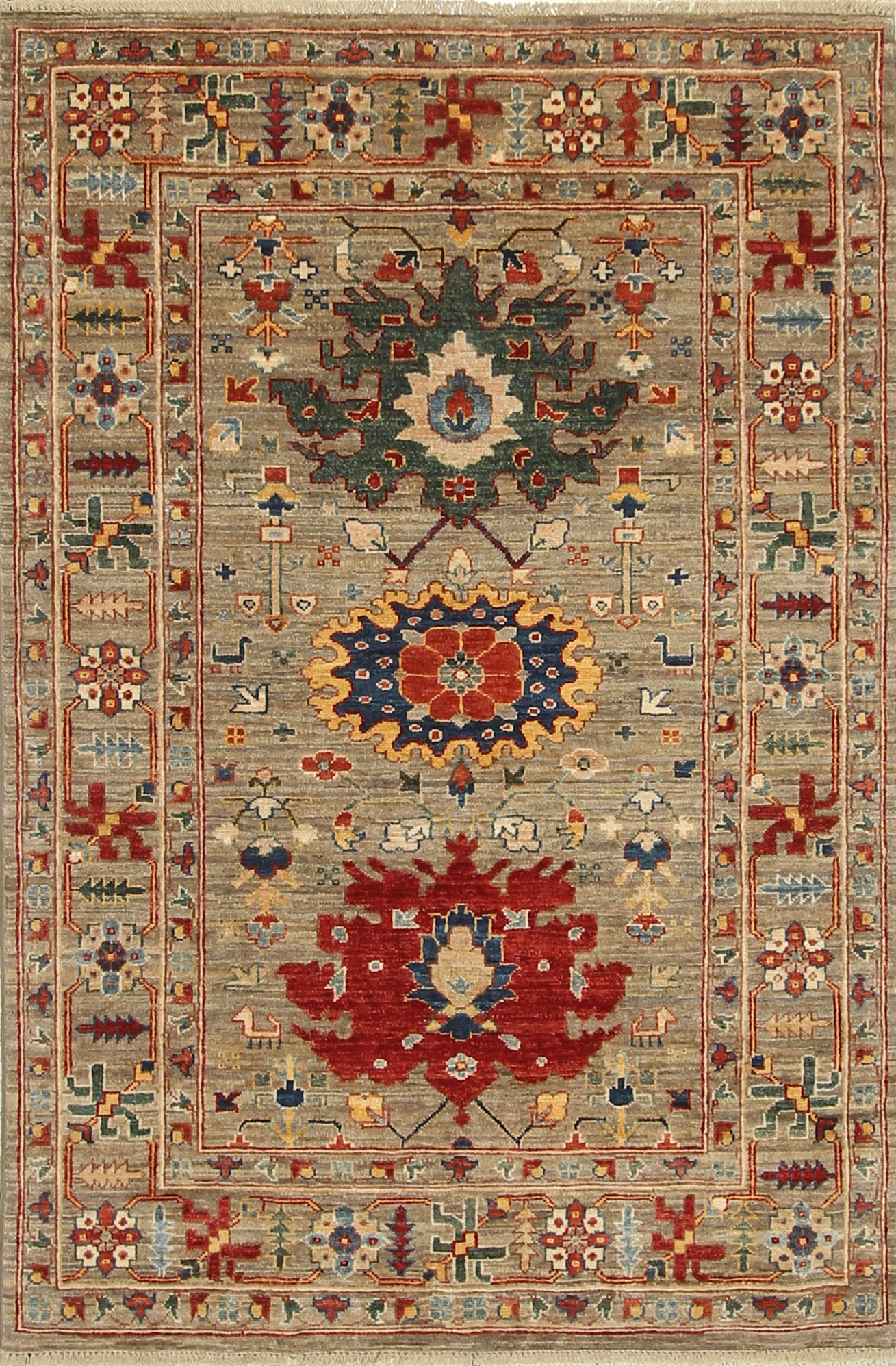 4x6 Beige Afghan Bidjar Hand Knotted Wool Oriental Rug - Yildiz Rugs