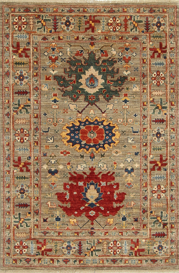 4x6 Beige Afghan Bidjar Hand Knotted Wool Oriental Rug - Yildiz Rugs