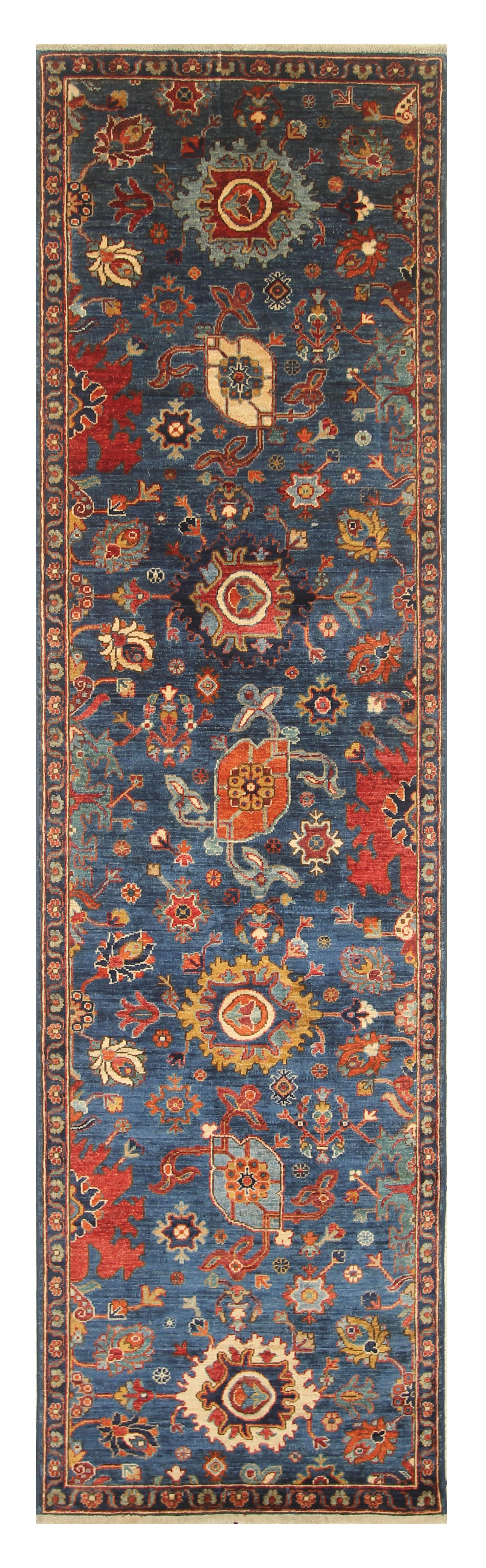 10 Ft Blue Bidjar Afghan Hand-Knotted Wool Oriental Runner Rug - Yildiz Rugs