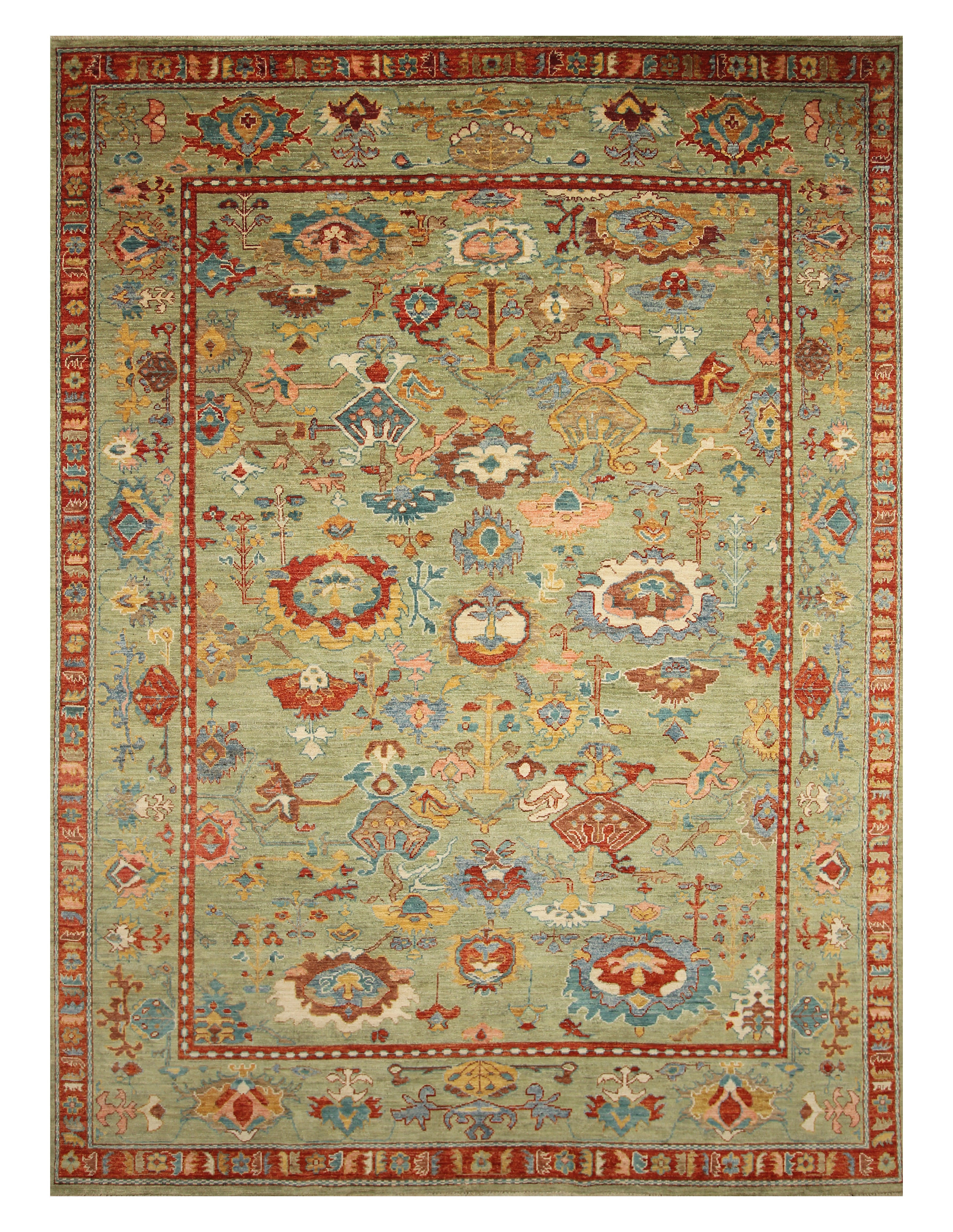 9x12 Green Oushak Turkish Hand knotted Oriental Rug - Yildiz Rugs