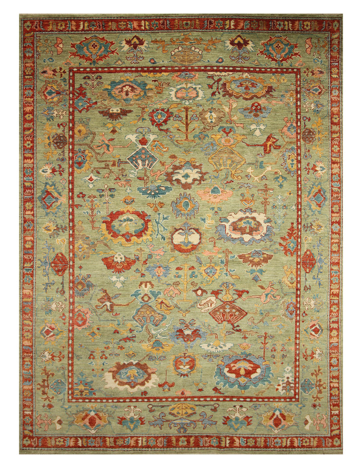 9x12 Green Oushak Turkish Hand knotted Oriental Rug - Yildiz Rugs