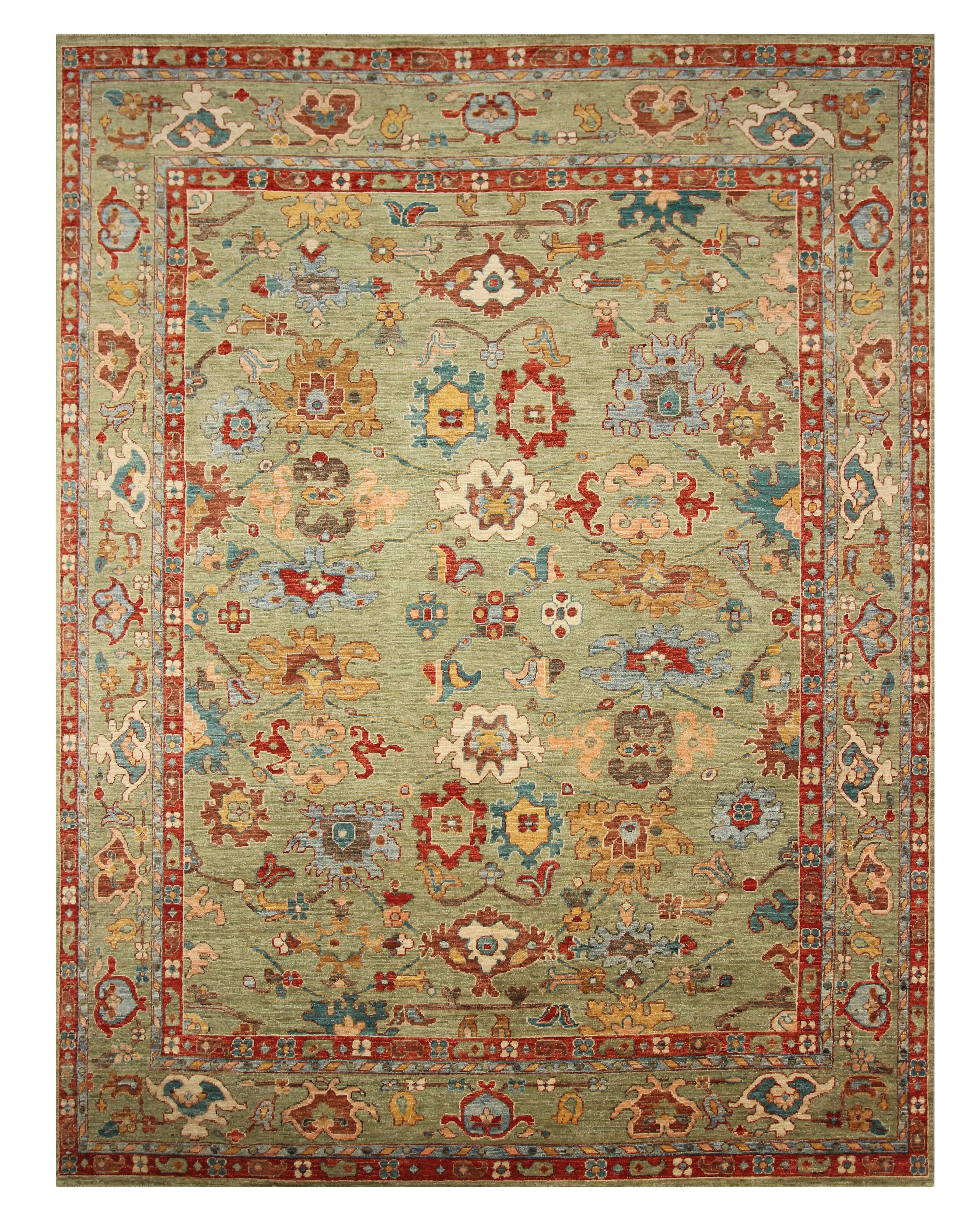 9x12 Green Oushak Turkish Hand knotted Oriental Rug - Yildiz Rugs