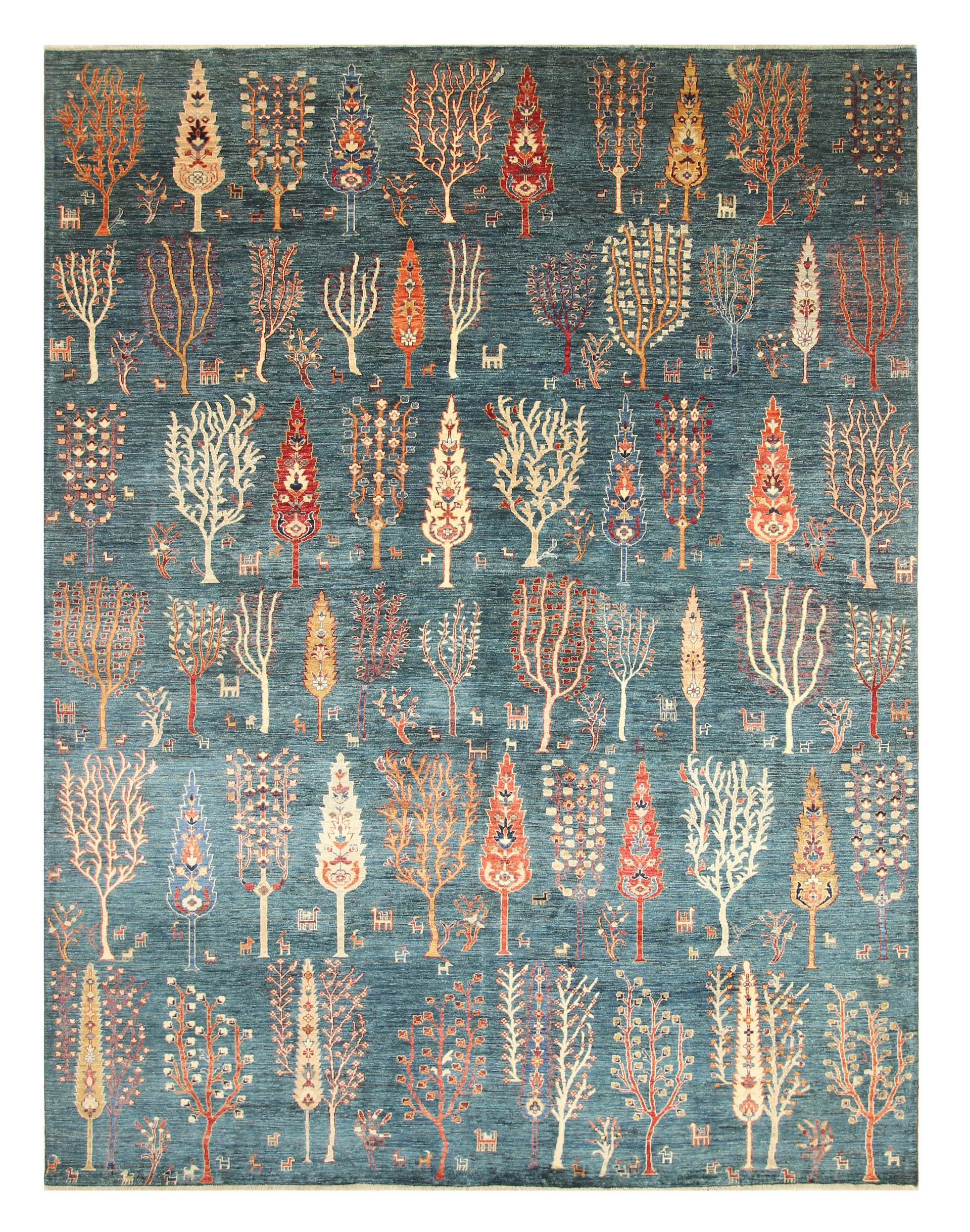 9x12 Teal Blue Gabbeh Tree of Life Afghan Hand-Knotted Wool Rug - Yildiz Rugs