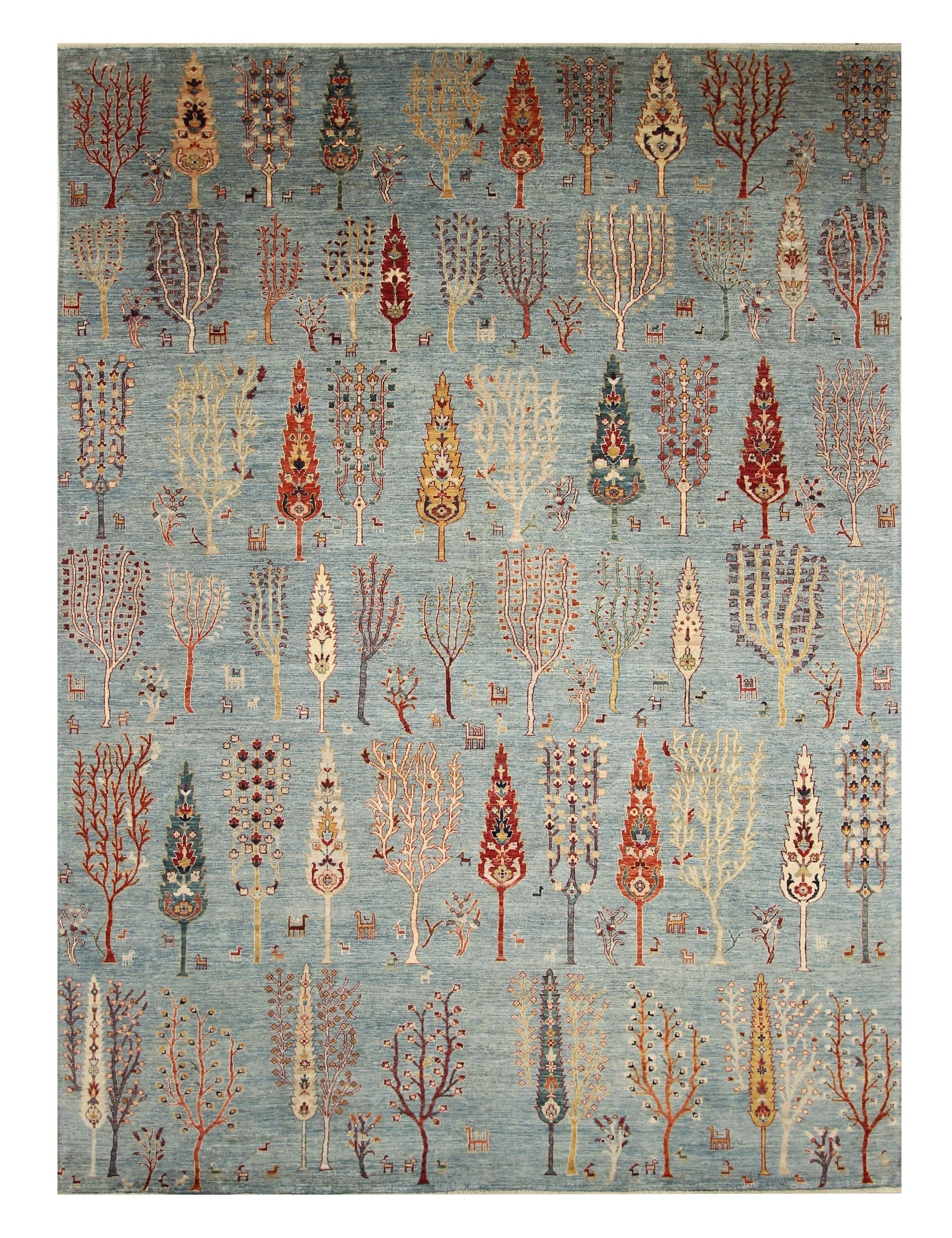 9x12 Blue Gabbeh Afghan Hand-Knotted Tree of life Rug - Yildiz Rugs