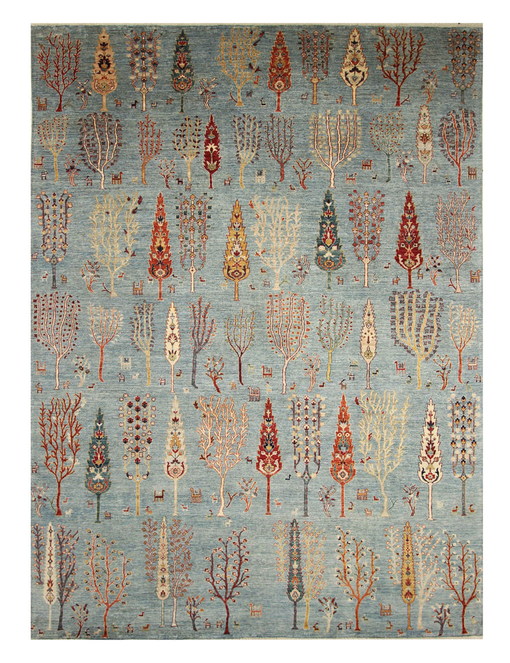 9x12 Blue Gabbeh Afghan Hand-Knotted Tree of life Rug - Yildiz Rugs