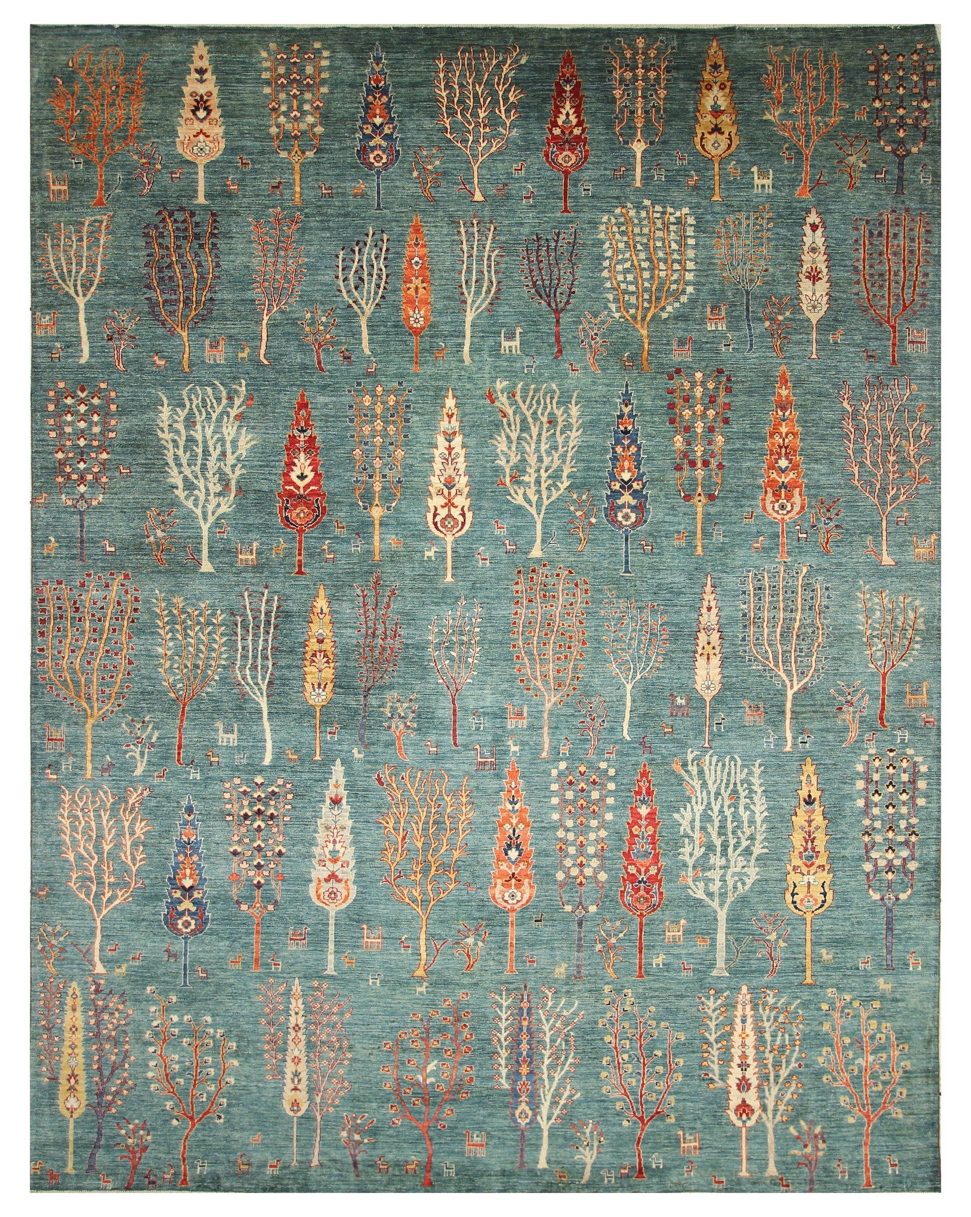 9x12 Green Gabbeh Afghan Hand-Knotted Wool Tree Rug - Yildiz Rugs