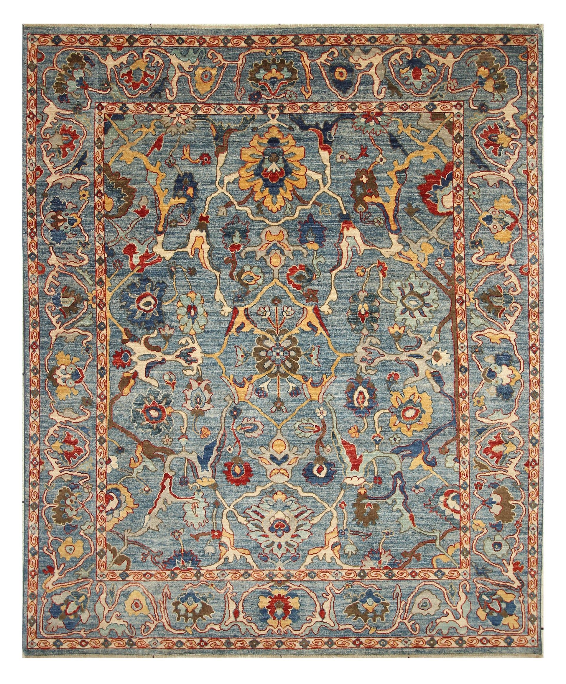 8x10 Blue Oushak Hand knotted Wool Oriental Rug - Yildiz Rugs