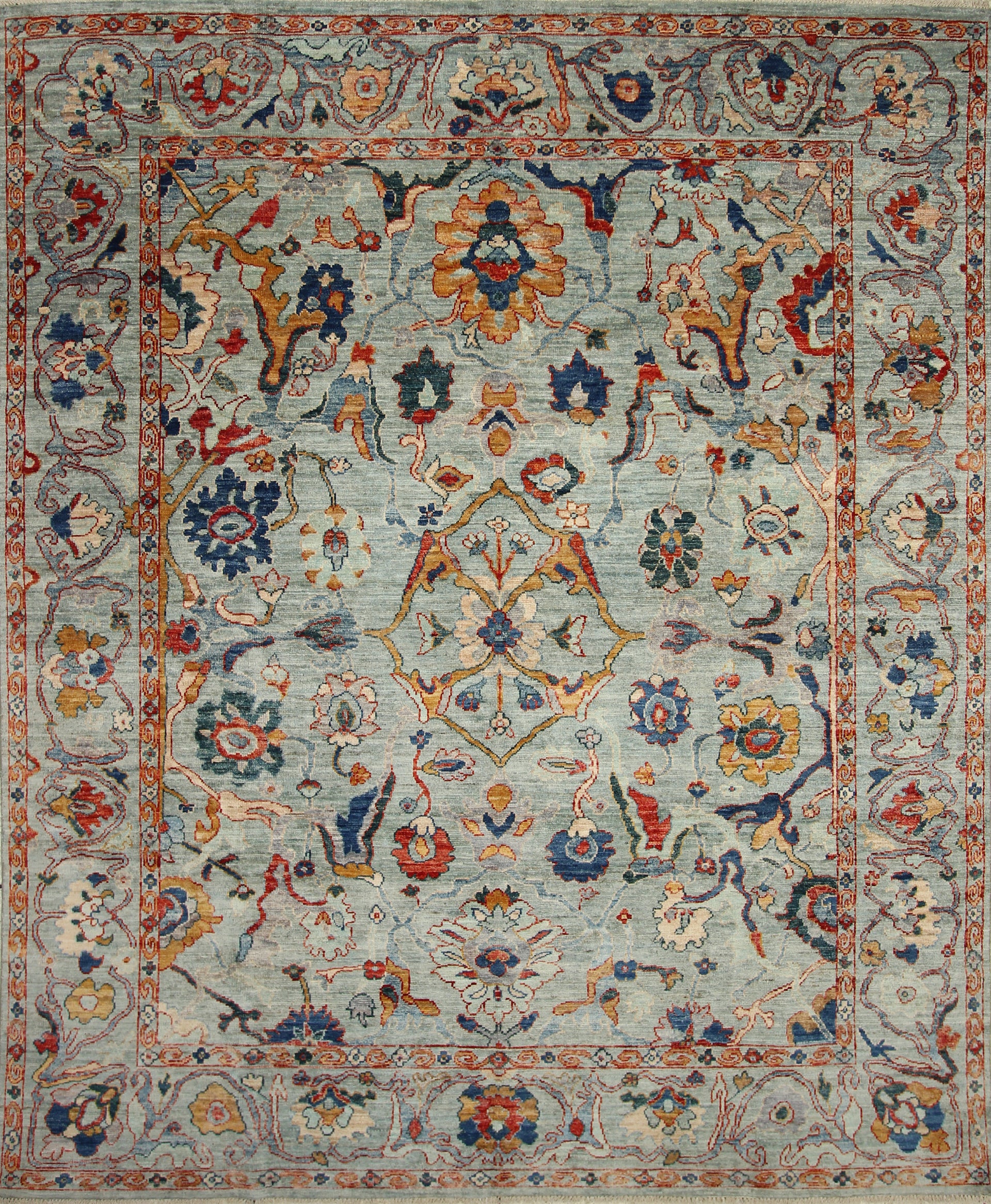 8x10 Blue Oushak Hand knotted Wool Turkish Style Rug - Yildiz Rugs