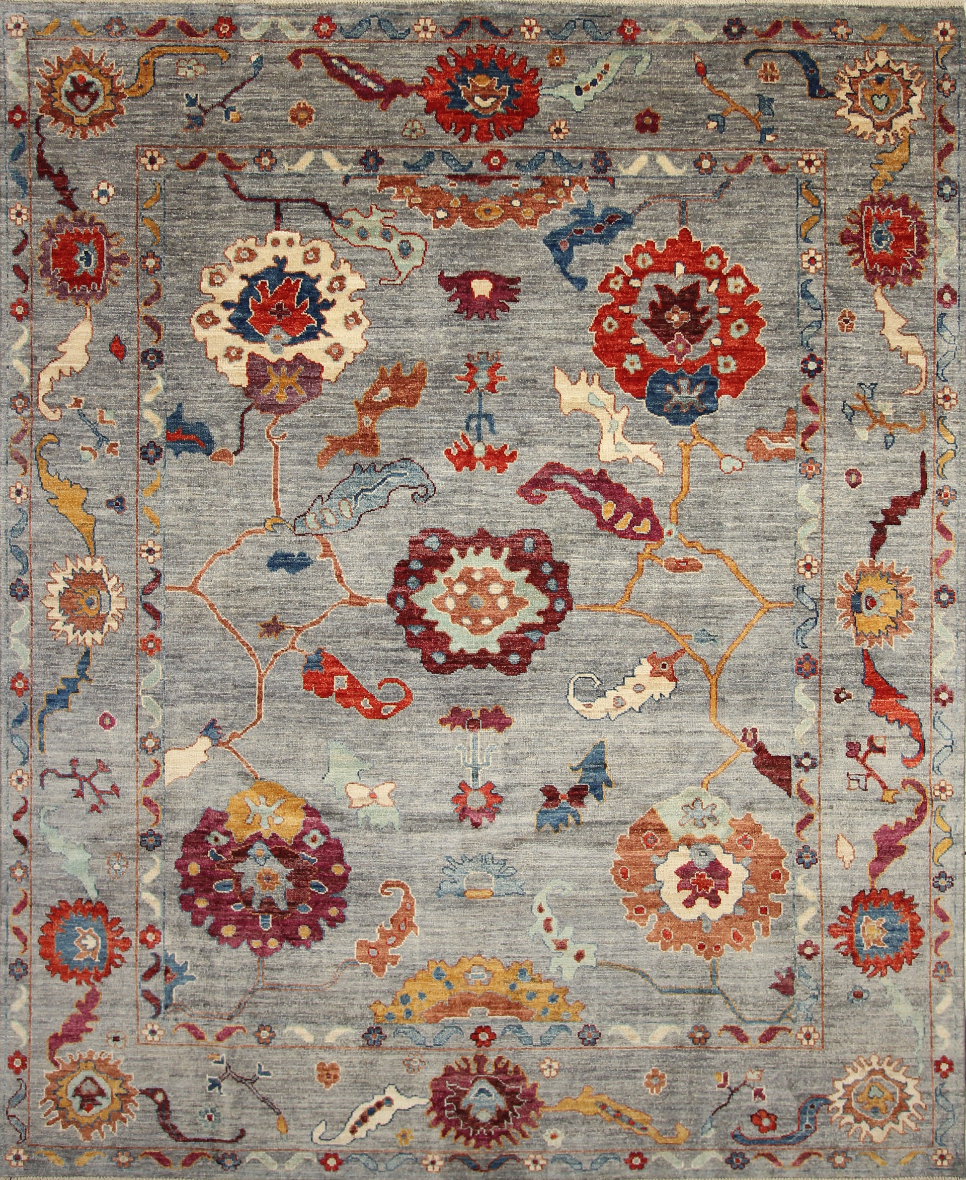 8x10 Oushak Blueish Gray Hand knotted Wool Turkish Rug - Yildiz Rugs