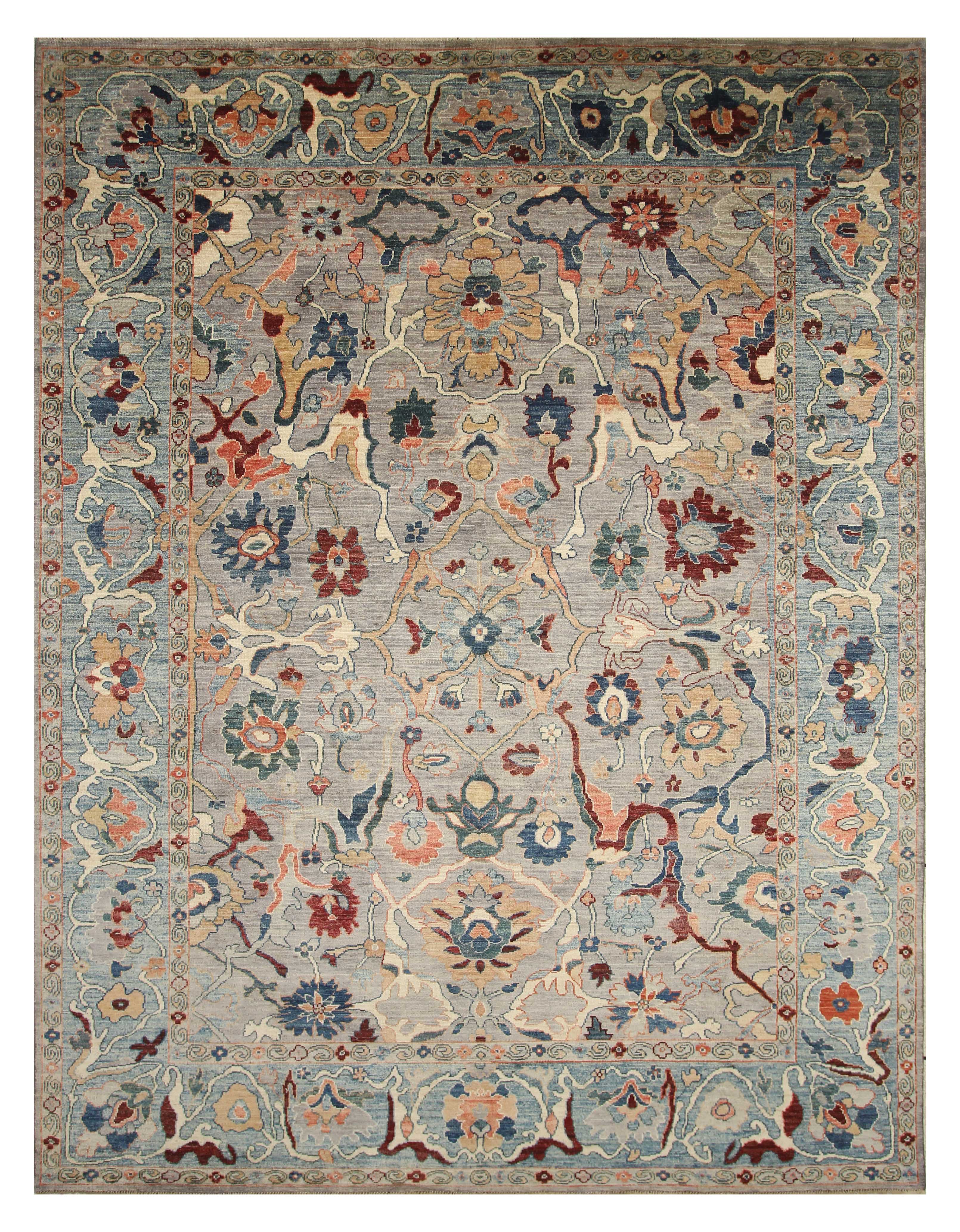 9x12 Gray Oushak Hand knotted Wool Turkish Rug - Yildiz Rugs