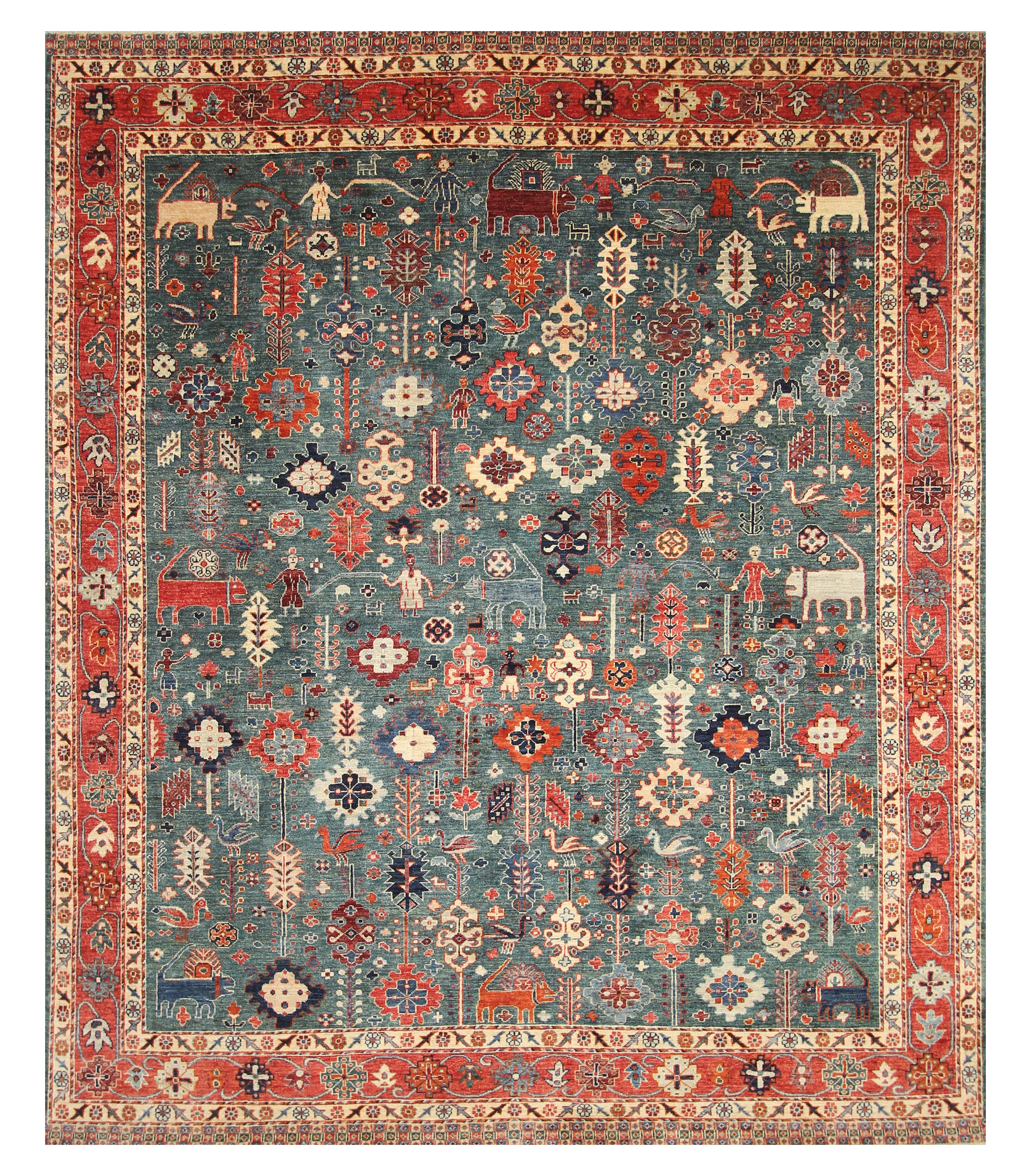 8x10 Green Gabbeh Afghan Hand knotted Oriental Rug - Yildiz Rugs