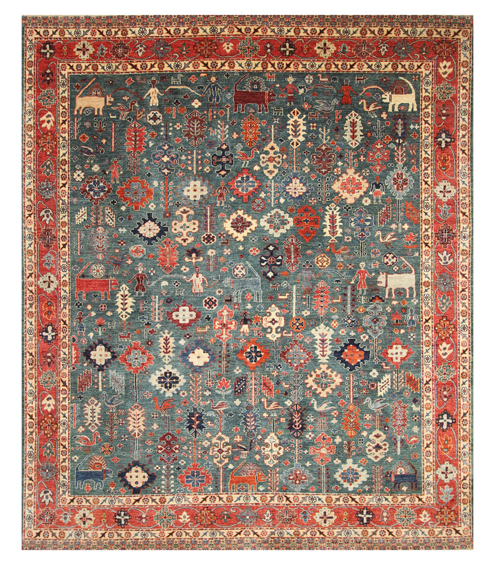 8x10 Green Gabbeh Afghan Hand knotted Oriental Rug - Yildiz Rugs