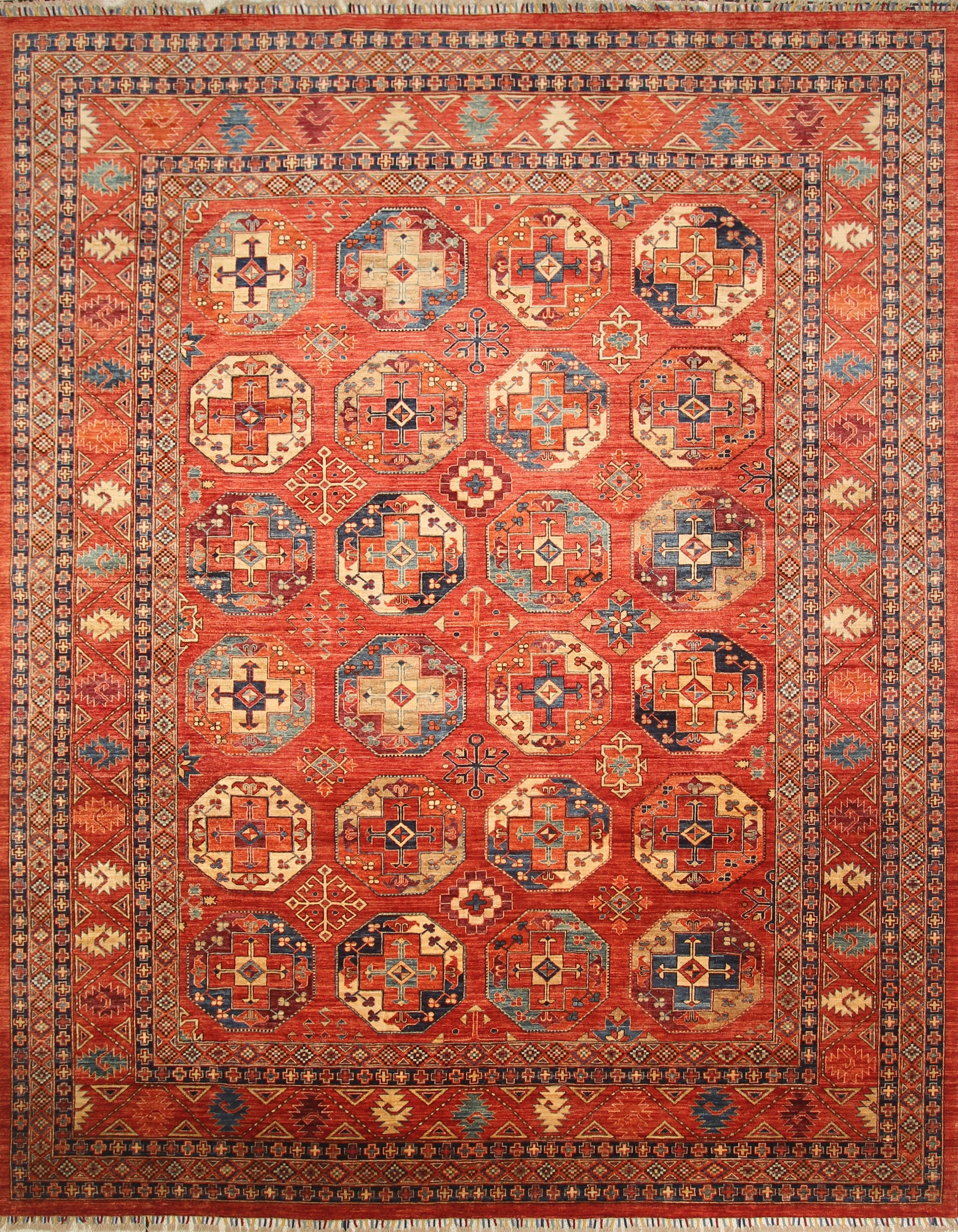 10x12 Red Ersari Hand-Knotted Afghan Tribal Rug