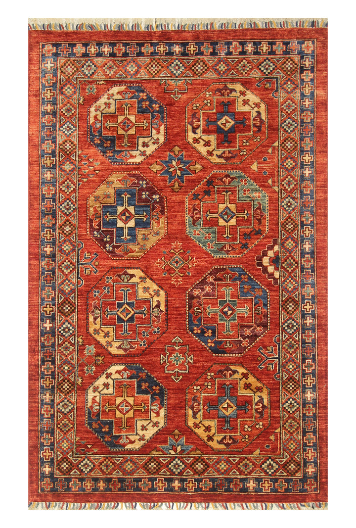 4x6 Red Ersari Afghan Hand-Knotted Rug - Yildiz Rugs