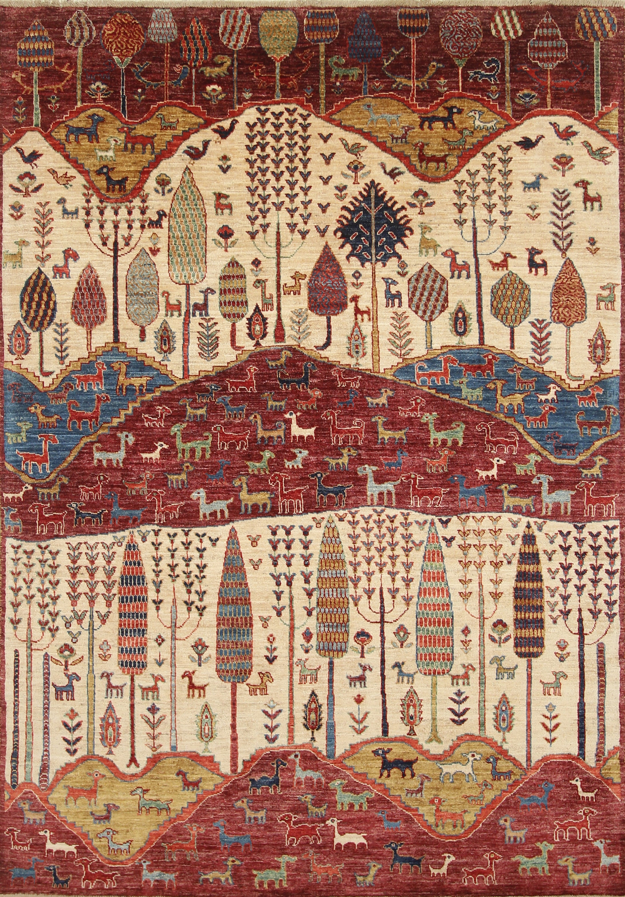 5'5"x8' Gabbeh Burgundy Hand-Knotted Afghan Wool Tree of Life Rug - Yildiz Rugs