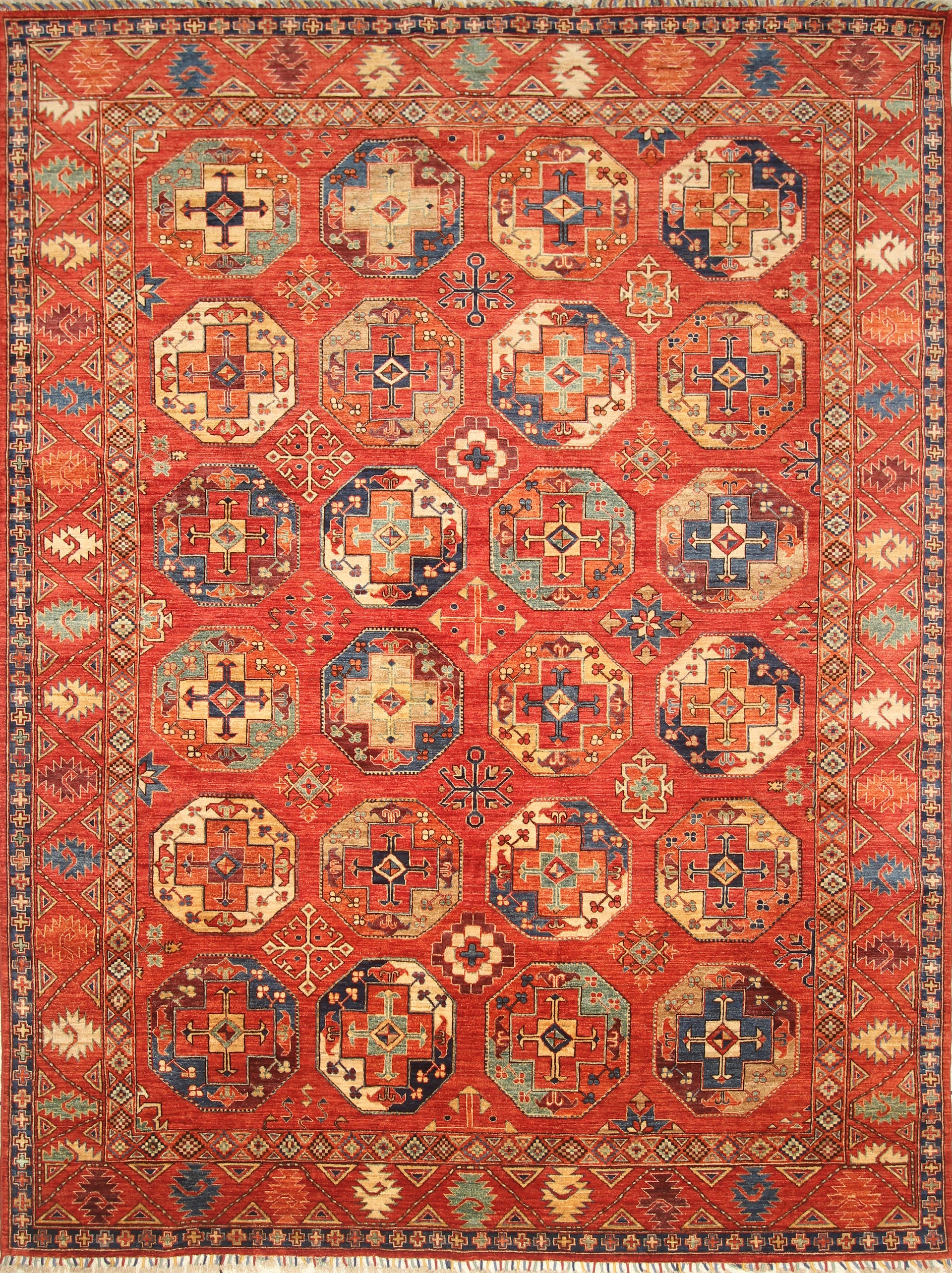 8'5"x11'1" Red Ersari Hand-Knotted Afghan Rug - Yildiz Rugs