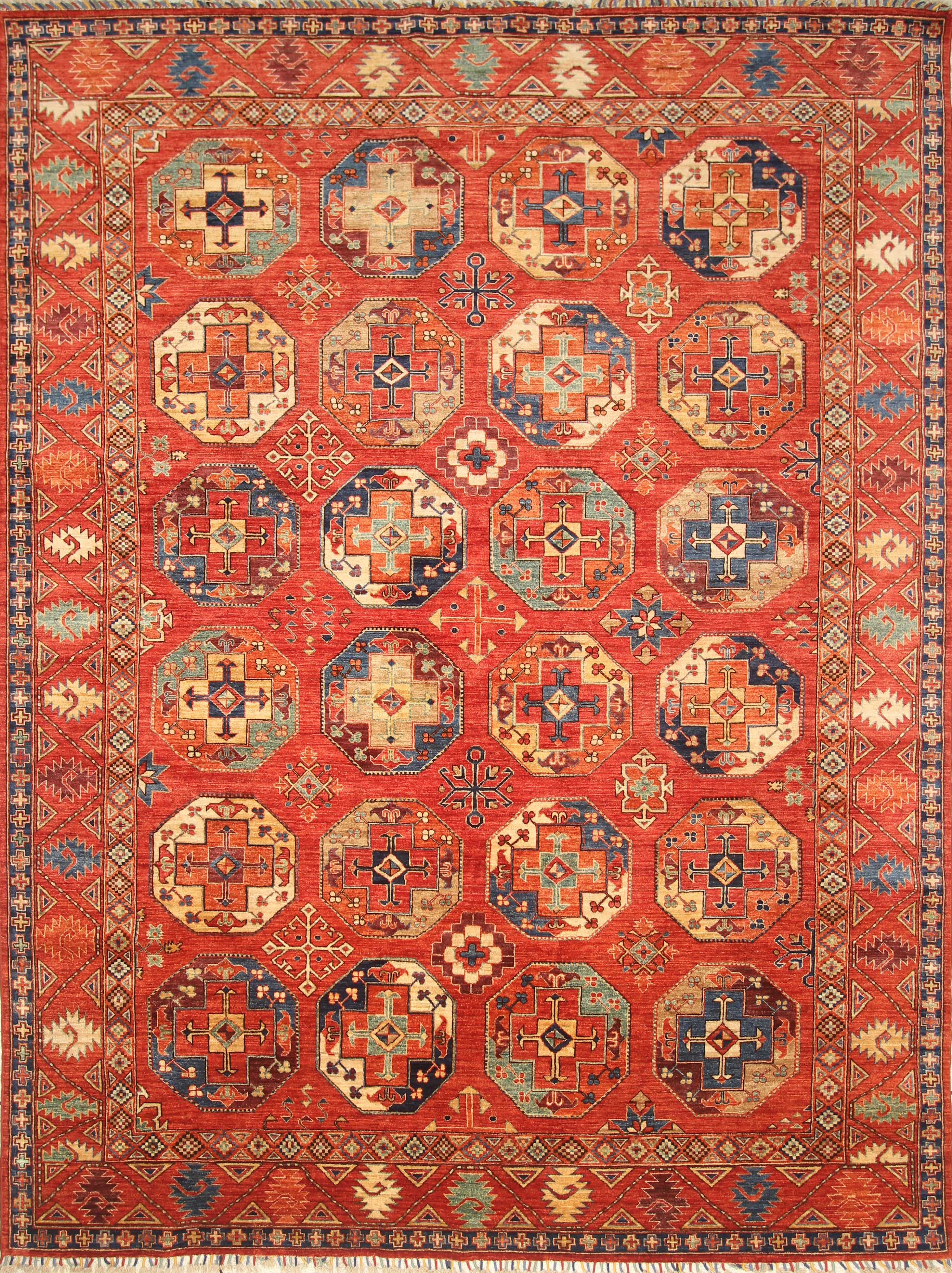 8'5"x11'1" Red Ersari Hand-Knotted Afghan Rug - Yildiz Rugs