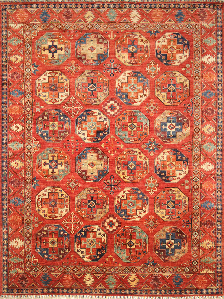 8'5"x11'1" Red Ersari Hand-Knotted Afghan Rug - Yildiz Rugs