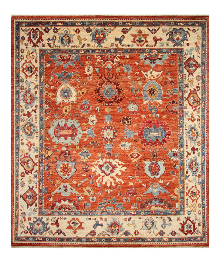 8x10 Orange Oushak Turkish Hand knotted Oriental Rug - Yildiz Rugs