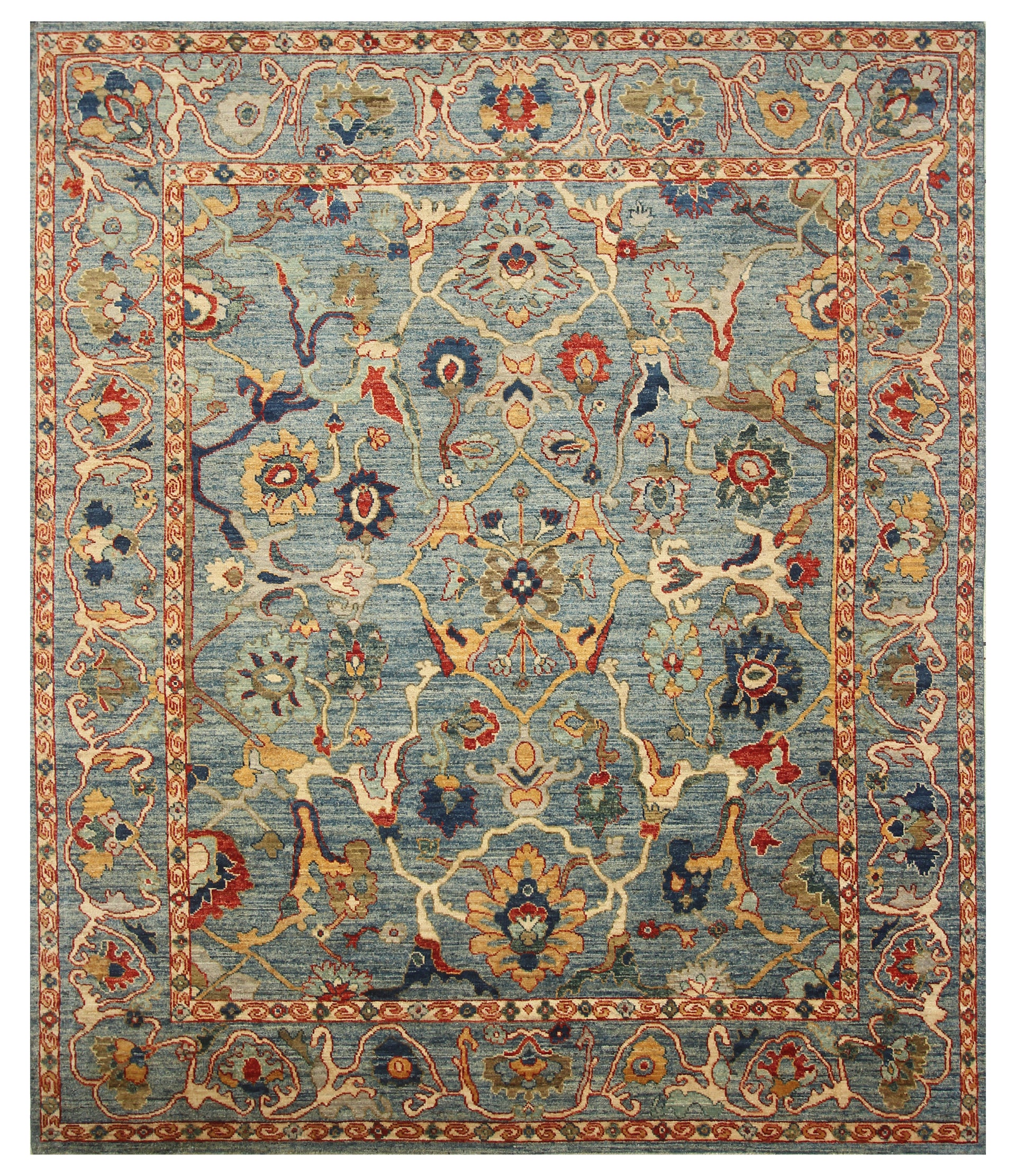 8x10 Blue Oushak Hand knotted Wool Oriental Rug - Yildiz Rugs