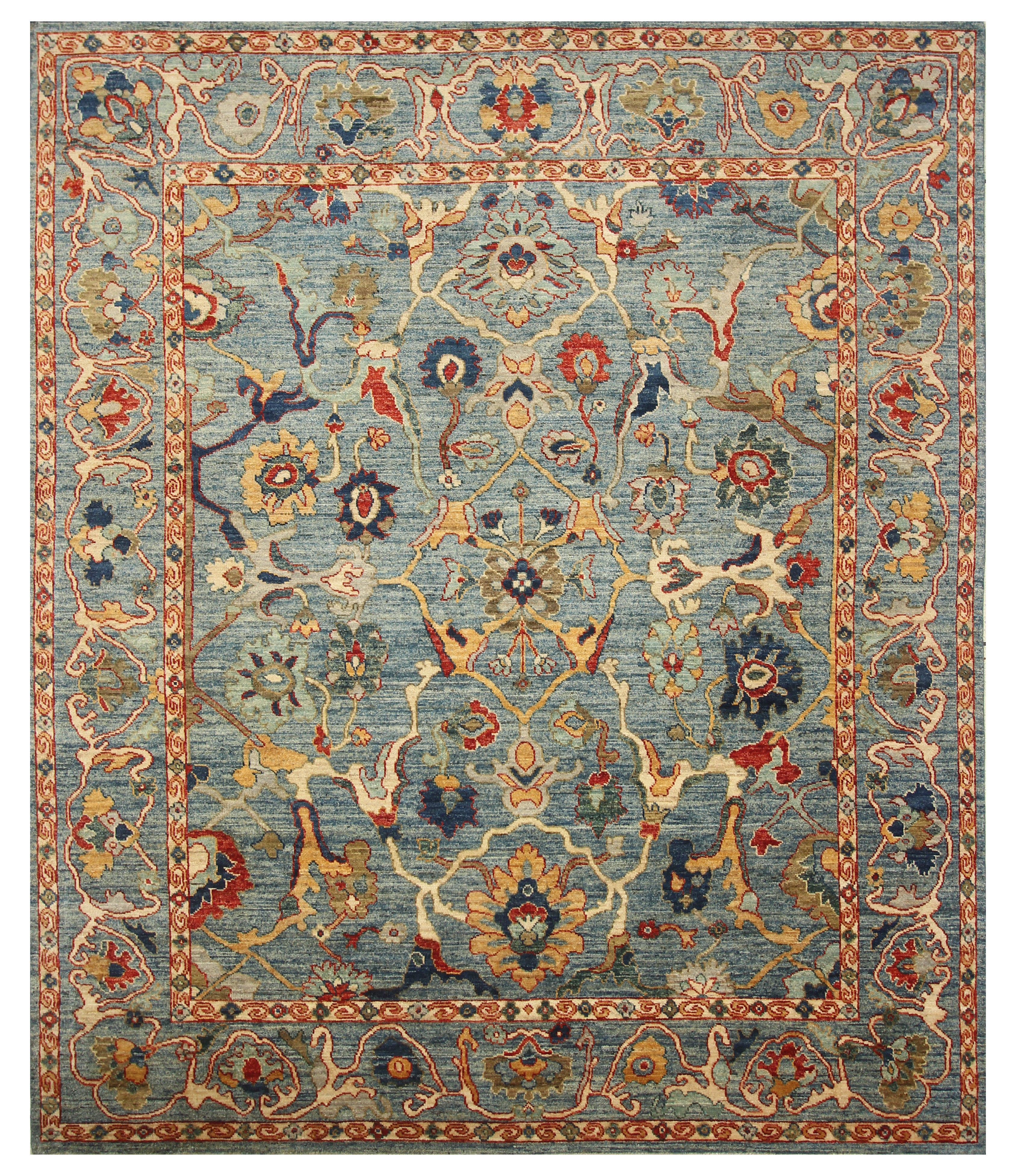 8x10 Blue Oushak Hand knotted Wool Oriental Rug - Yildiz Rugs
