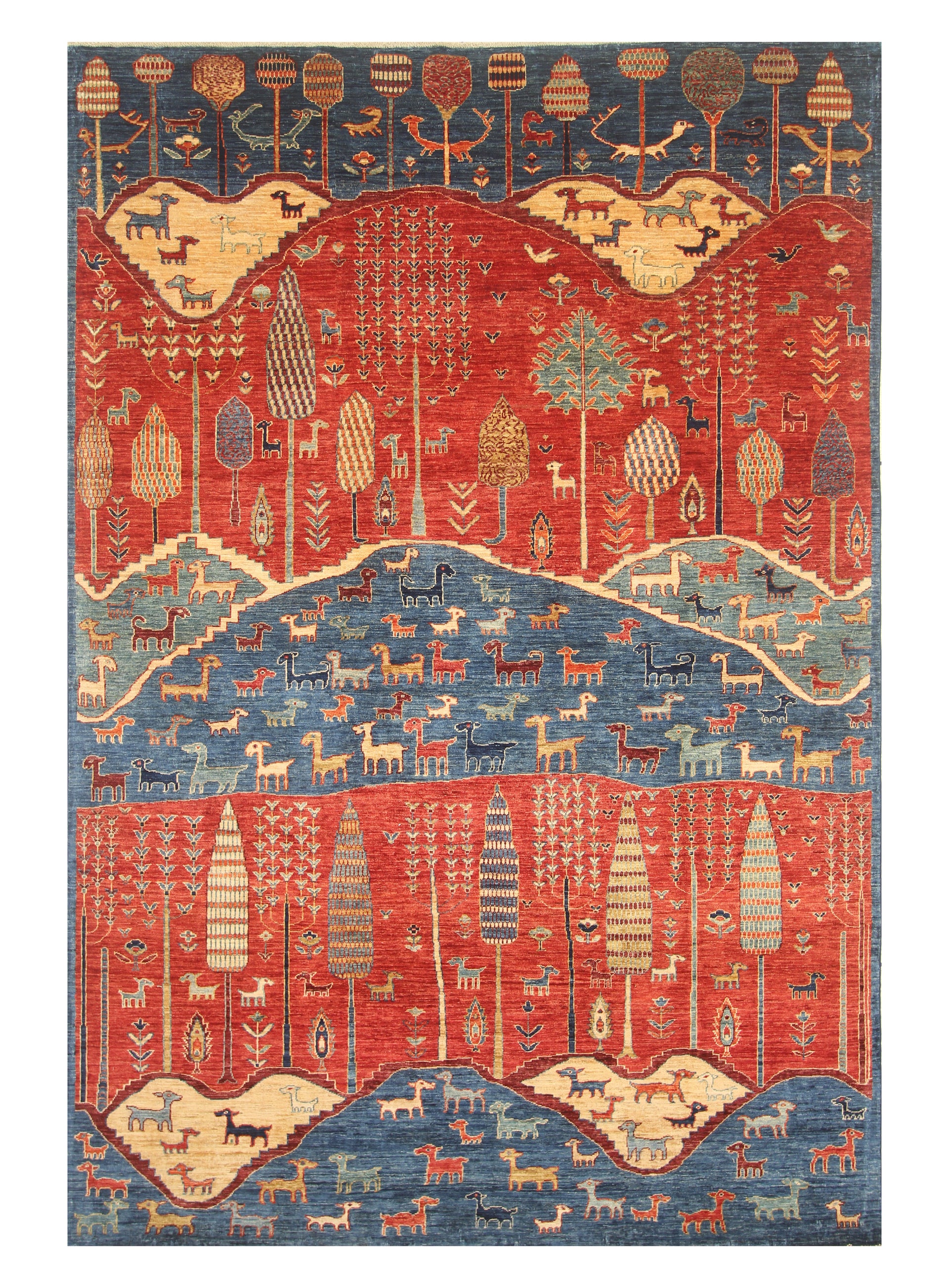 7x10 Red Blue Gabbeh Tree of Life Afghan Hand-Knotted Rug - Yildiz Rugs