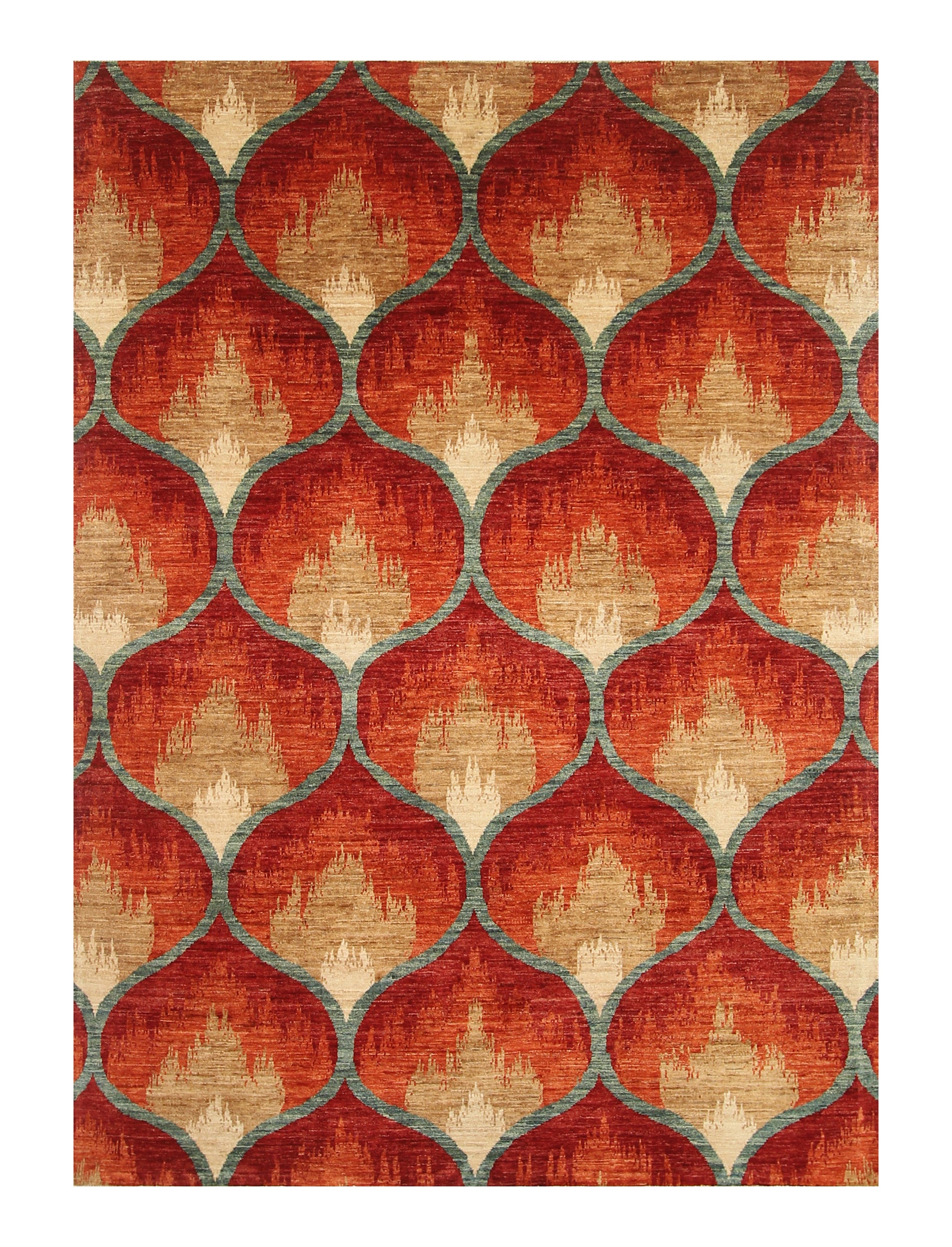 5'7"x7'9" Red Rust Ikat Rug: Afghan Hand-Knotted Wool Rug - Yildiz Rugs