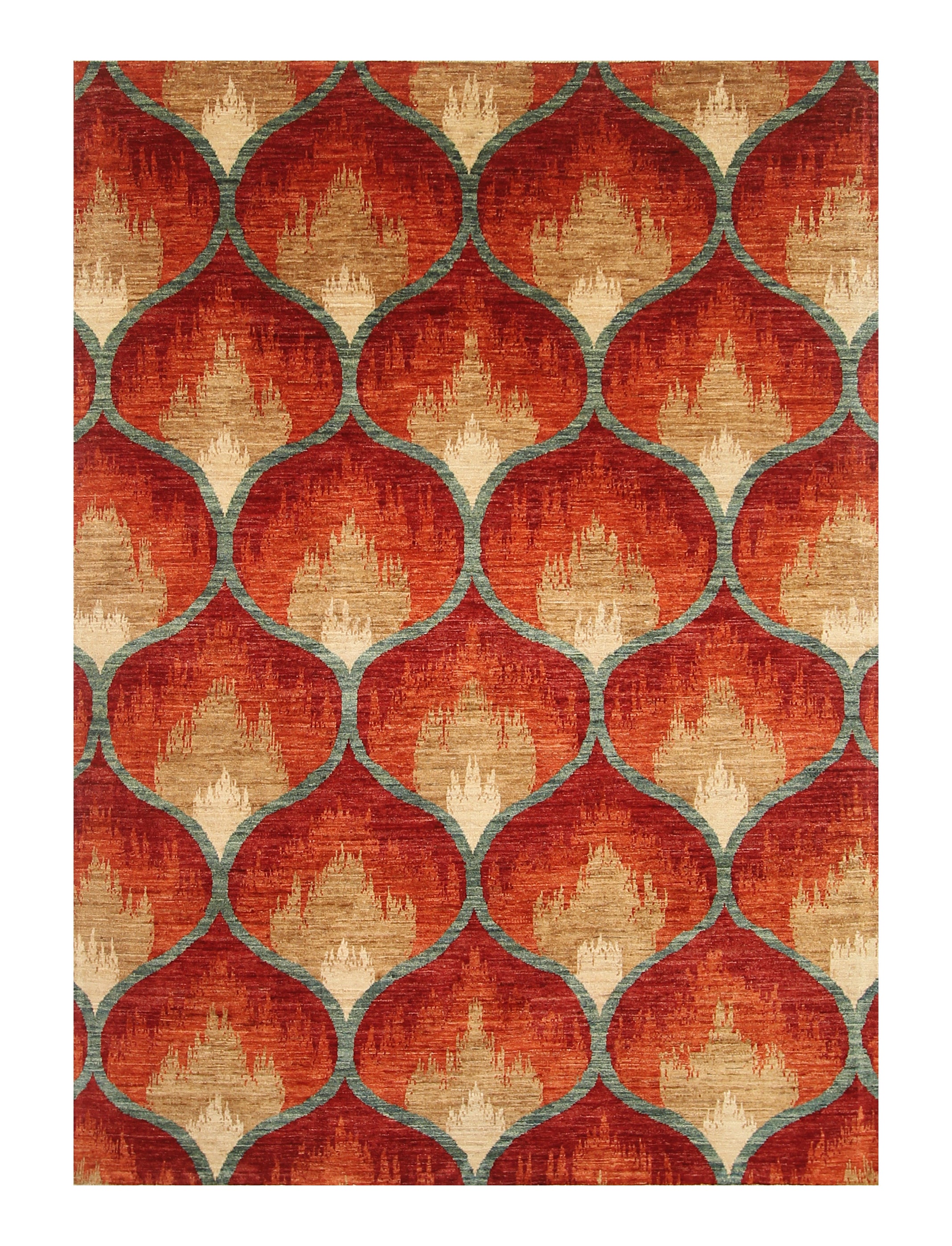 5'7"x7'9" Red Rust Ikat Rug: Afghan Hand-Knotted Wool Rug - Yildiz Rugs