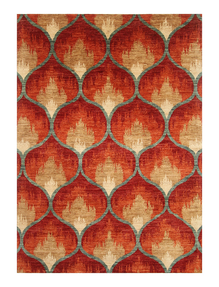 5'7"x7'9" Red Rust Ikat Rug: Afghan Hand-Knotted Wool Rug - Yildiz Rugs