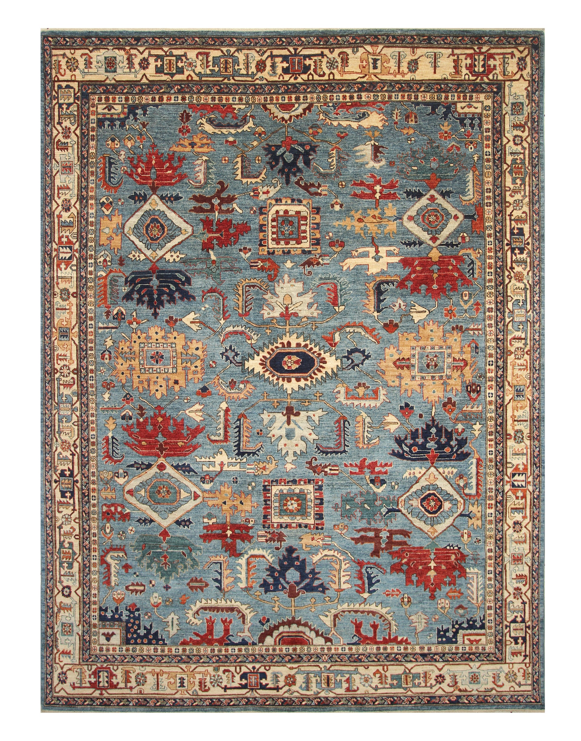 9x12 Blue Heriz Hand Knotted Afghan Oriental Rug - Yildiz Rugs