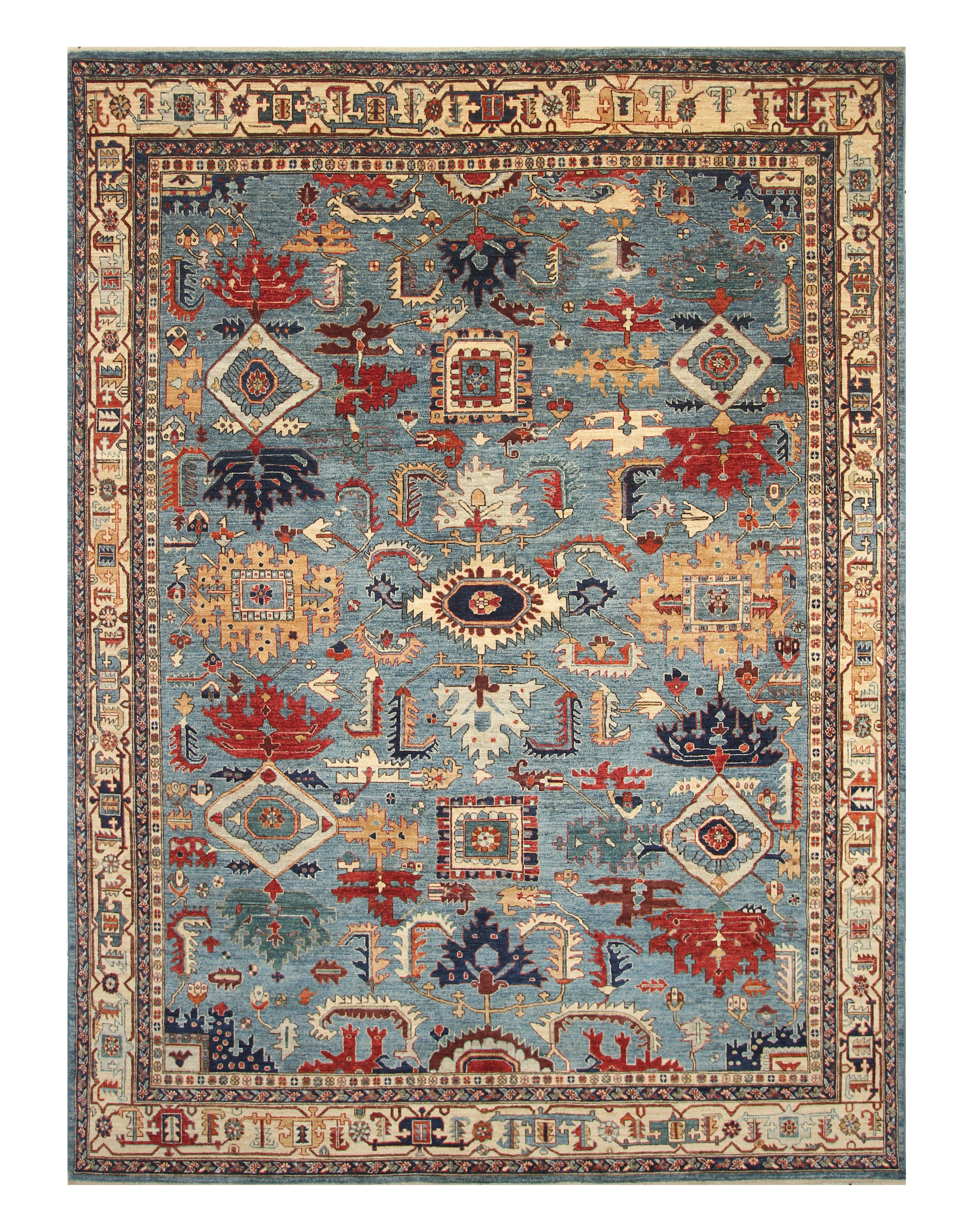 9x12 Blue Heriz Hand Knotted Afghan Oriental Rug - Yildiz Rugs