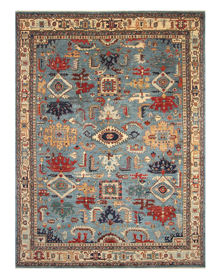 9x12 Blue Heriz Hand Knotted Afghan Oriental Rug - Yildiz Rugs