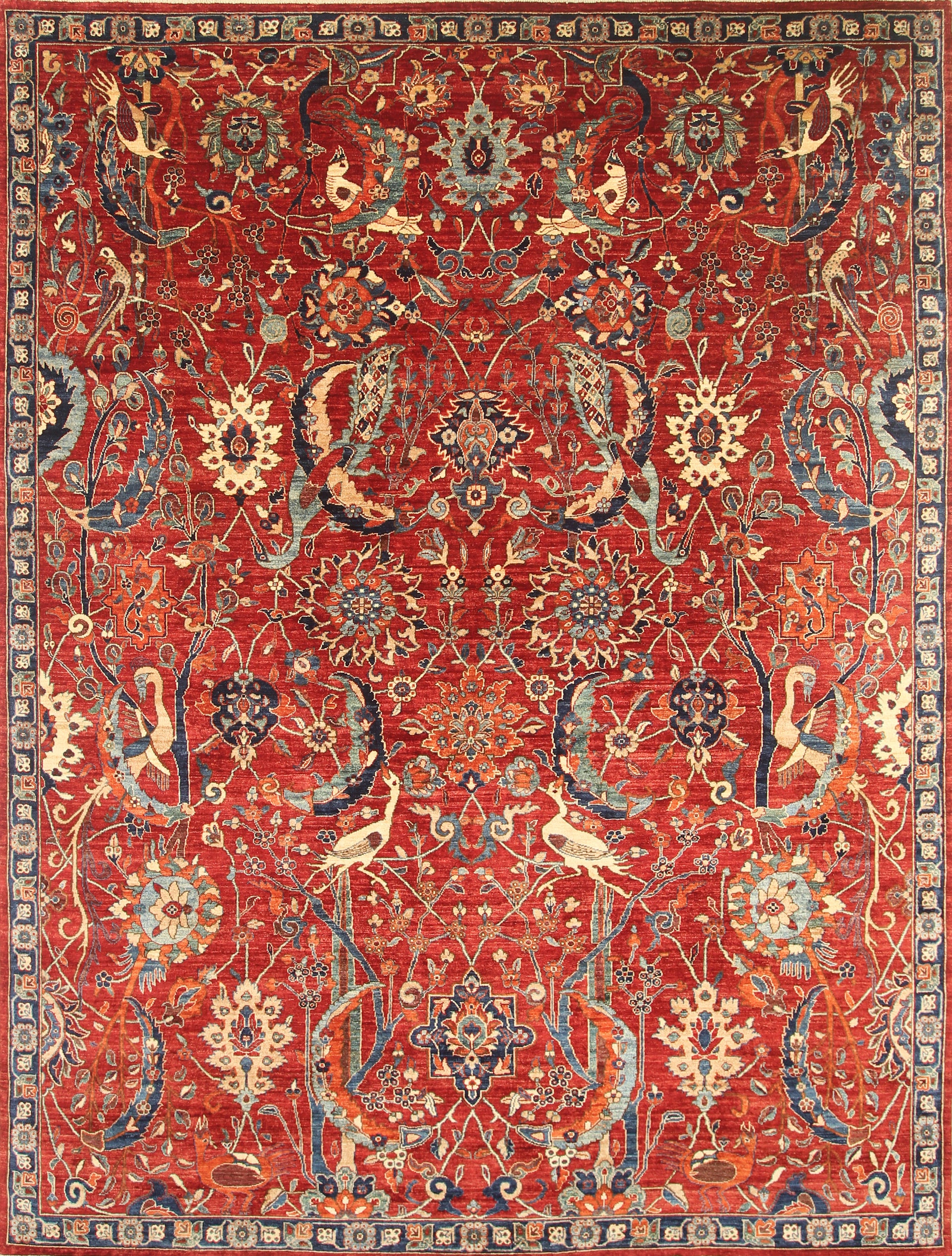 9x12 Red Tribal Bird Afghan Gabbeh Hand-Knotted Wool Rug