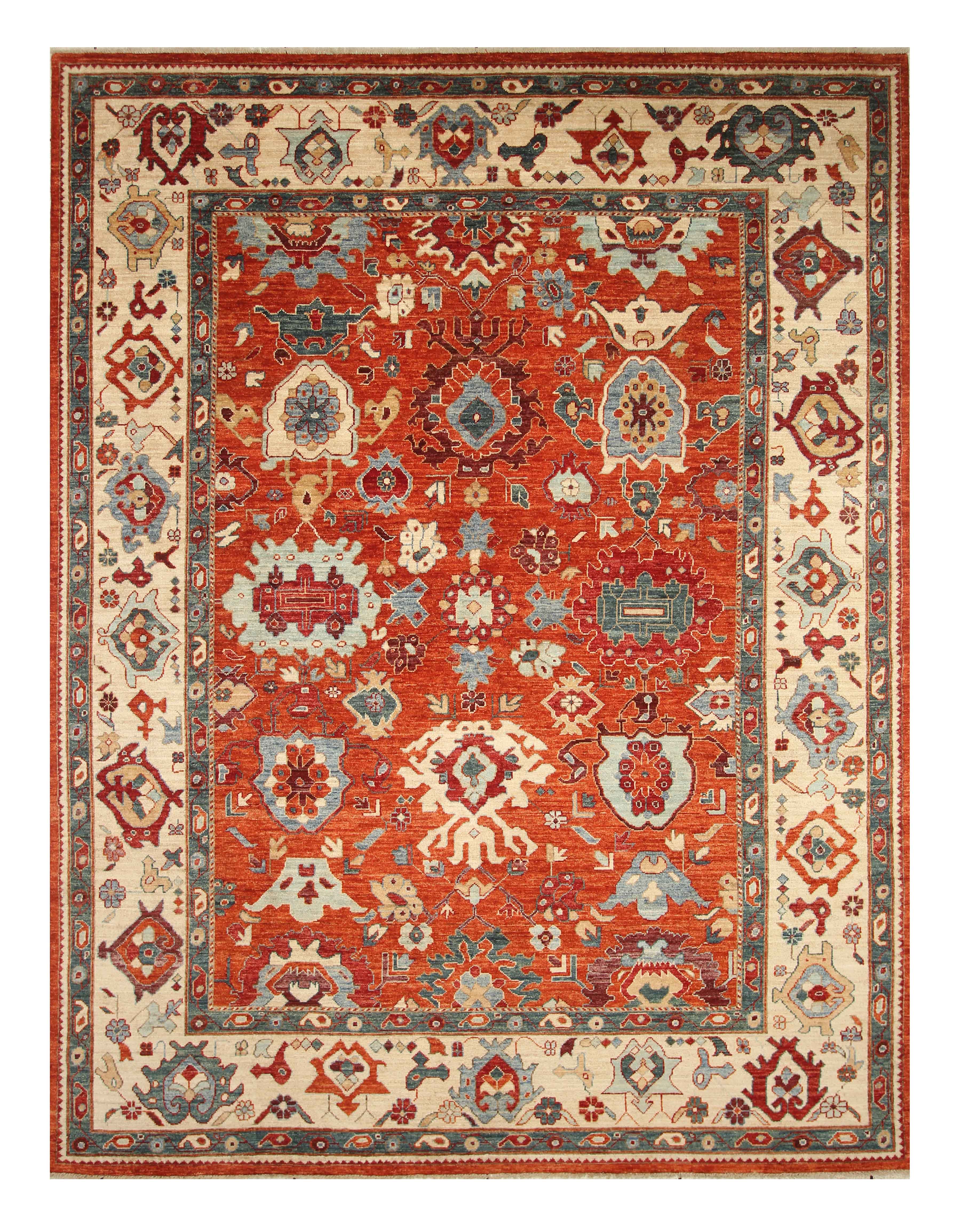 9x12 Orange Oushak Turkish Hand knotted Oriental Rug - Yildiz Rugs