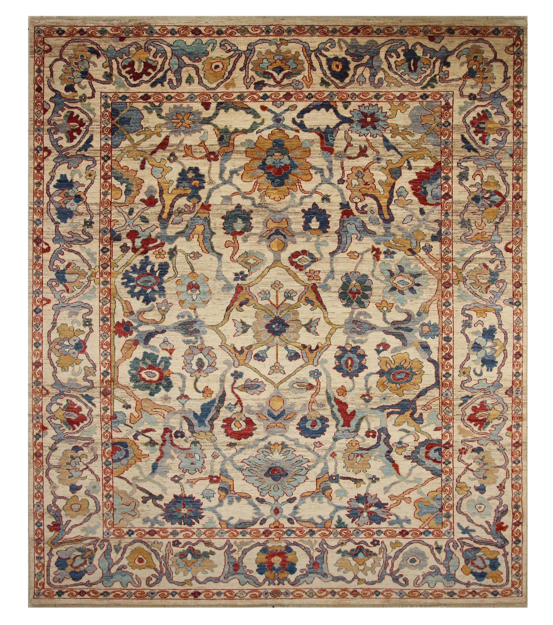 9x12 Beige Oushak Hand-Knotted Afghan Wool Oriental Rug - Yildiz Rugs