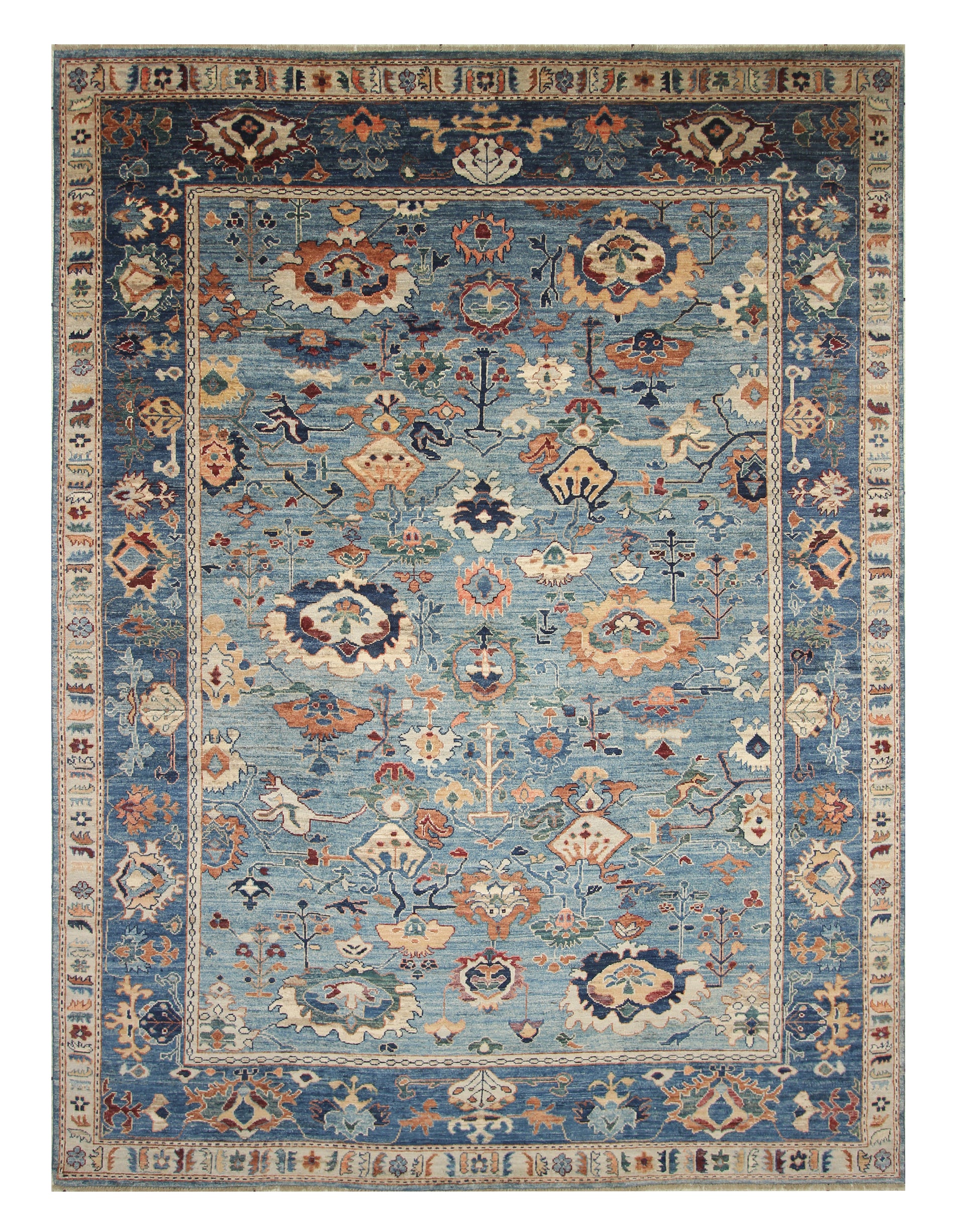 9x12 Blue Oushak Hand knotted Oriental Rug - Yildiz Rugs
