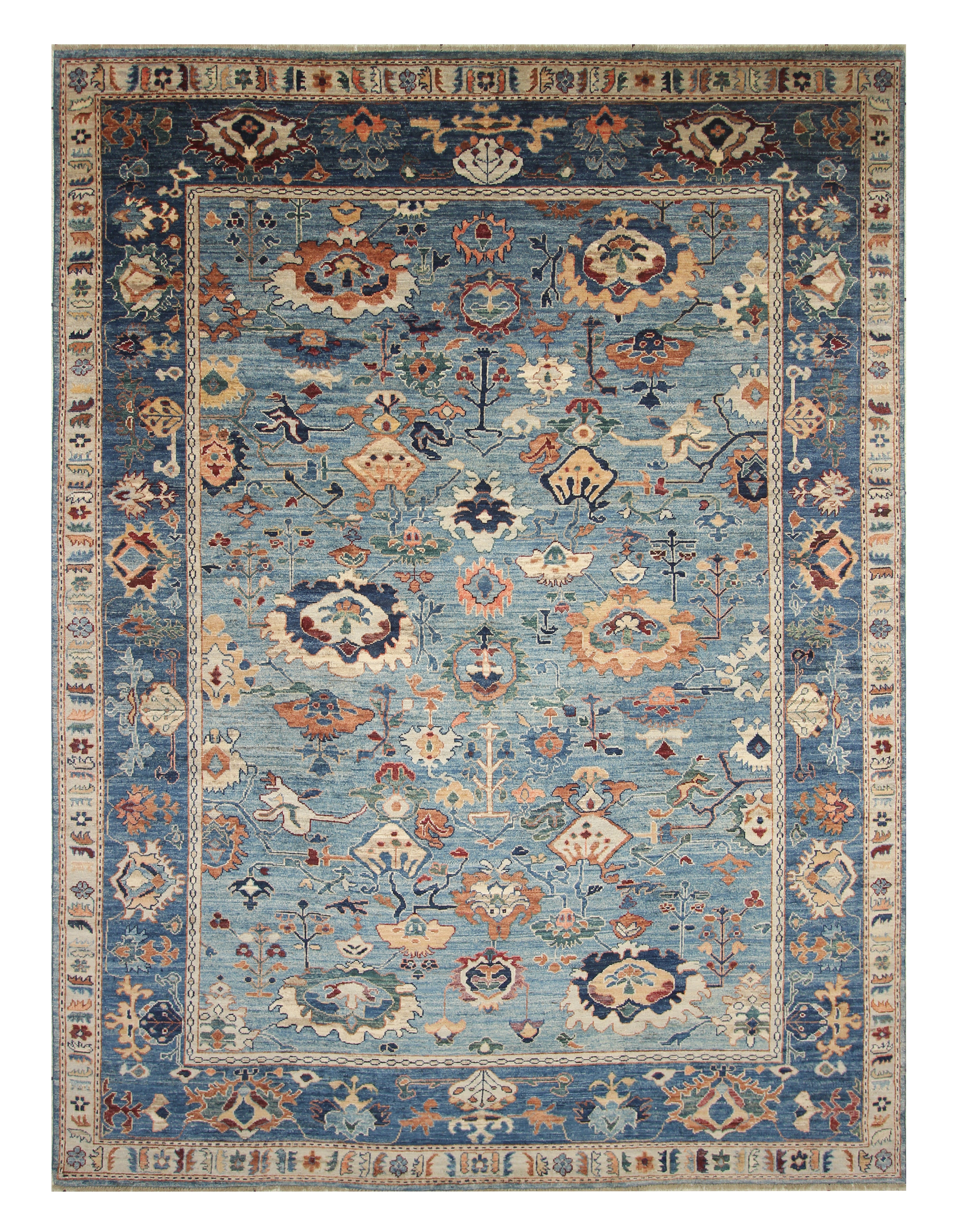 9x12 Blue Oushak Hand knotted Oriental Rug - Yildiz Rugs