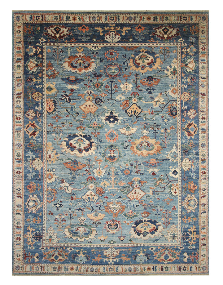 9x12 Blue Oushak Hand knotted Oriental Rug - Yildiz Rugs