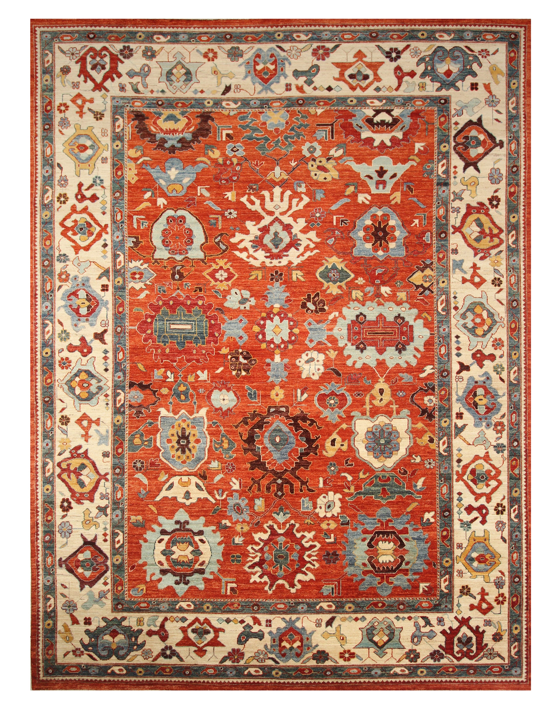 10x14 Rusty Red Oushak Hand-Knotted Wool Oriental Rug - Yildiz Rugs