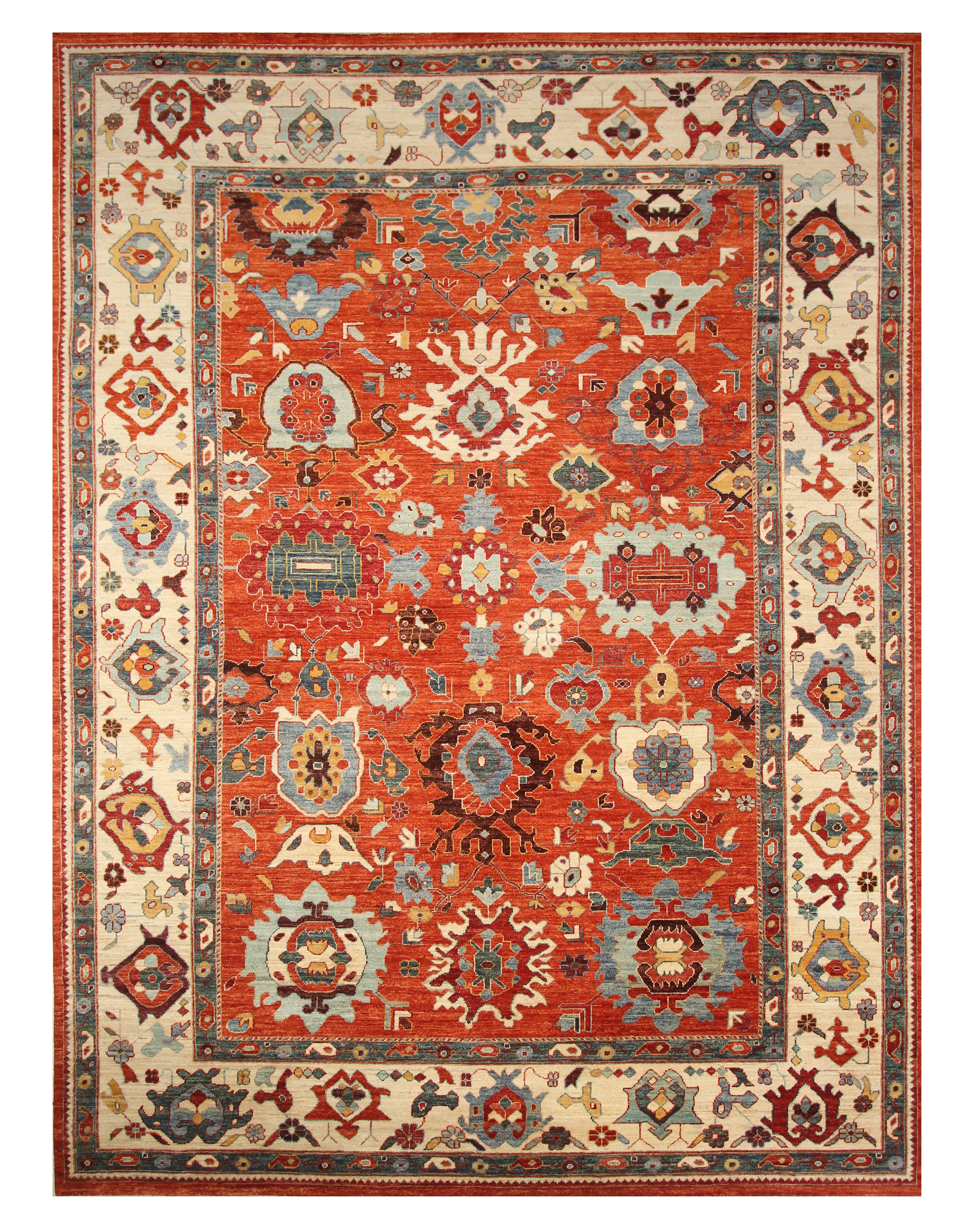 10x14 Rusty Red Oushak Hand-Knotted Wool Oriental Rug - Yildiz Rugs