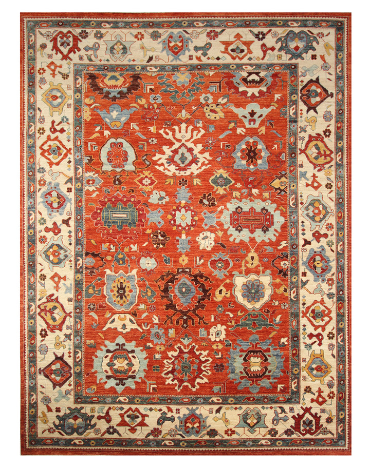 10x14 Rusty Red Oushak Hand-Knotted Wool Oriental Rug - Yildiz Rugs