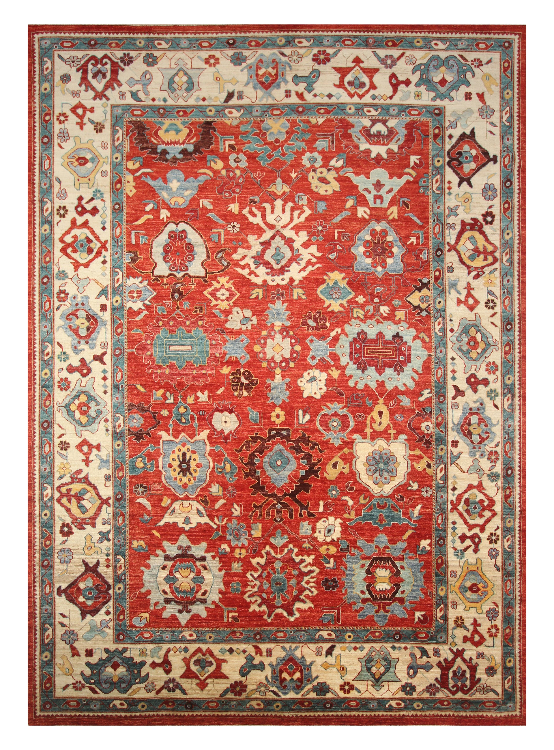 10x14 Red Oushak Hand-Knotted Wool Oriental Rug - Yildiz Rugs