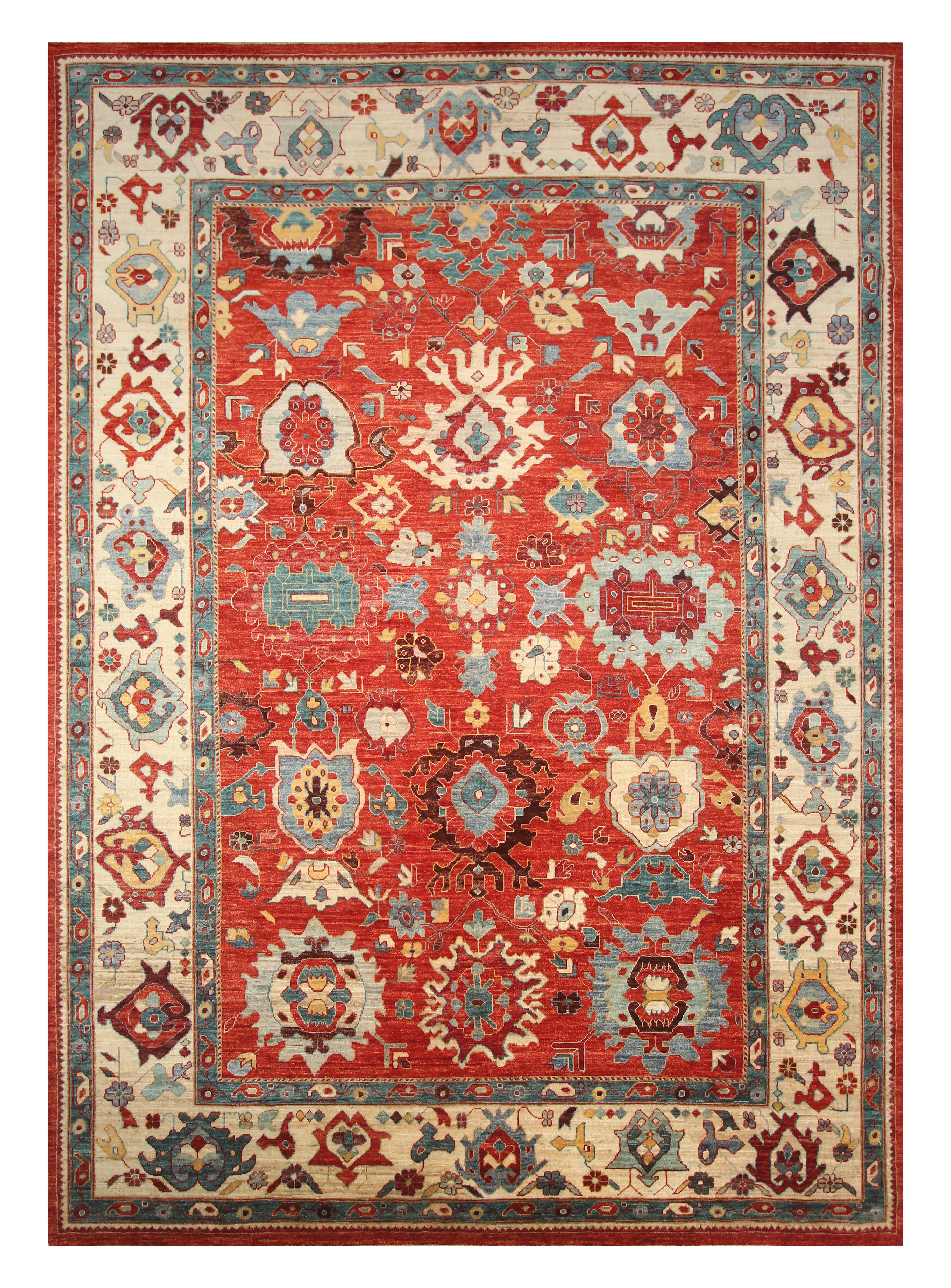 10x14 Red Oushak Hand-Knotted Wool Oriental Rug - Yildiz Rugs