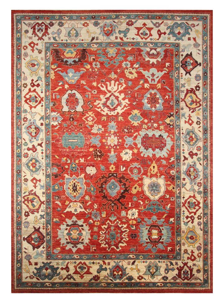10x14 Red Oushak Hand-Knotted Wool Oriental Rug - Yildiz Rugs