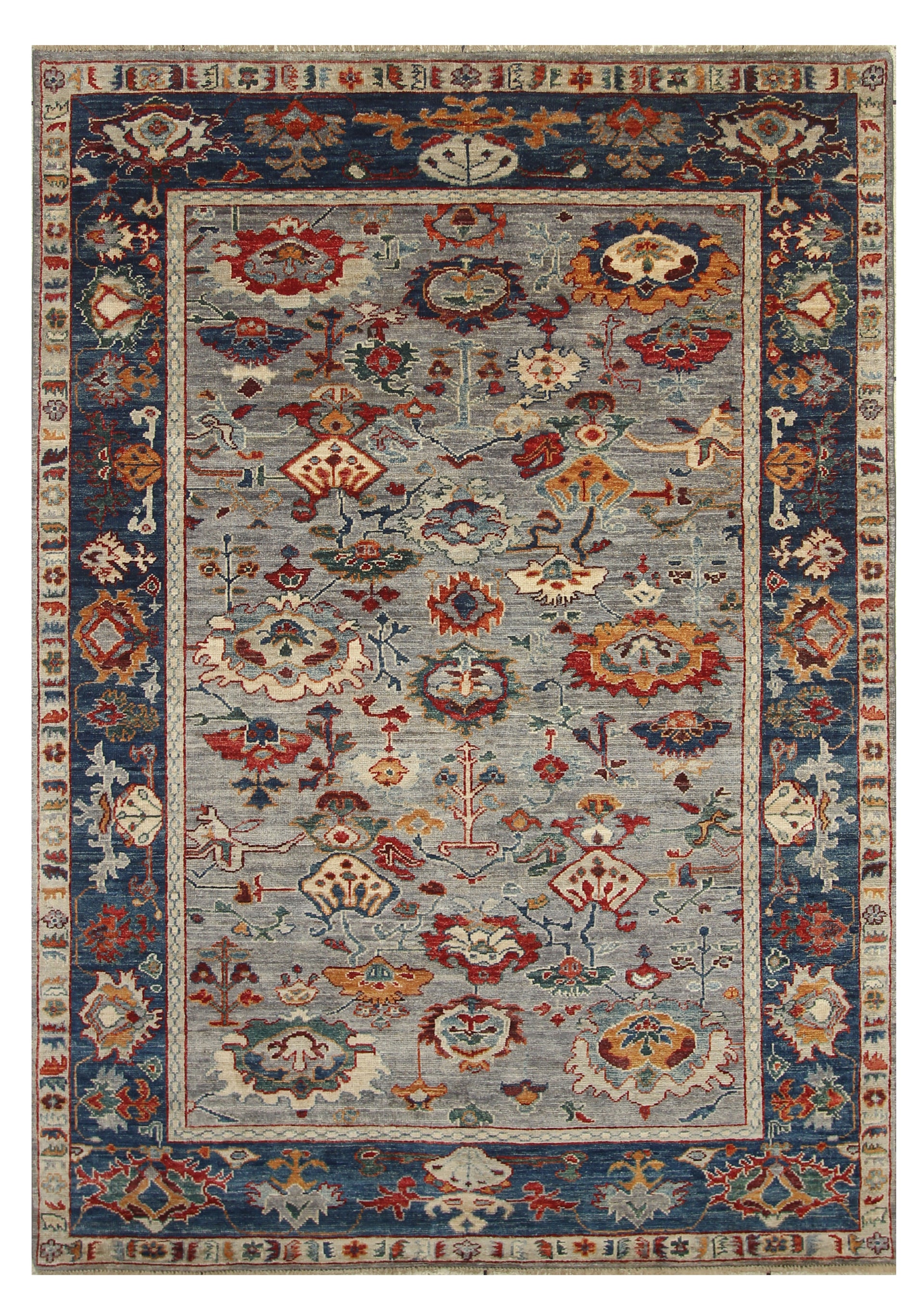 6x9 Gray Oushak Hand-Knotted Wool Oriental Rug - Yildiz Rugs