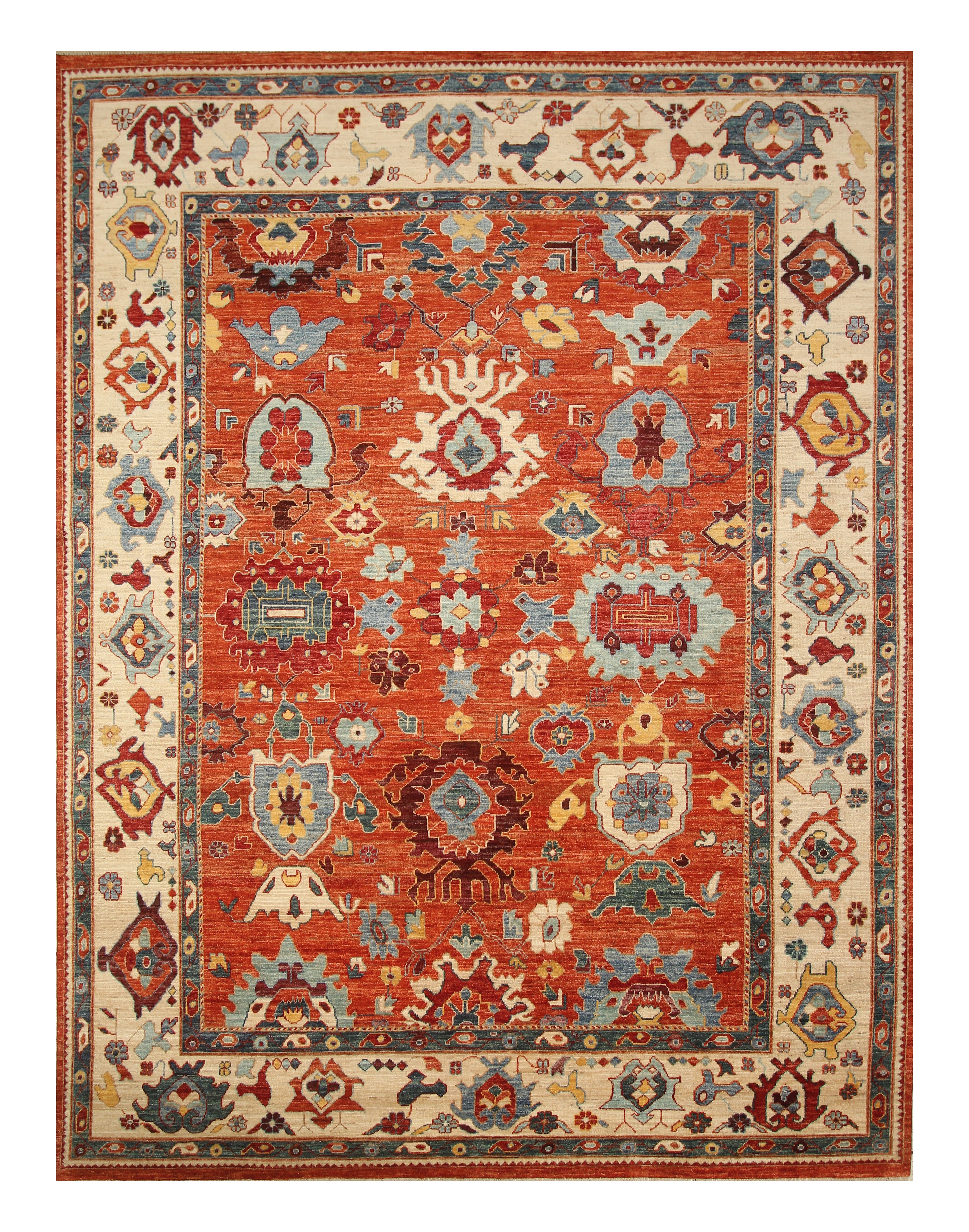 9x12 Oushak Rust Orange Turkish Hand knotted Oriental Rug - Yildiz Rugs