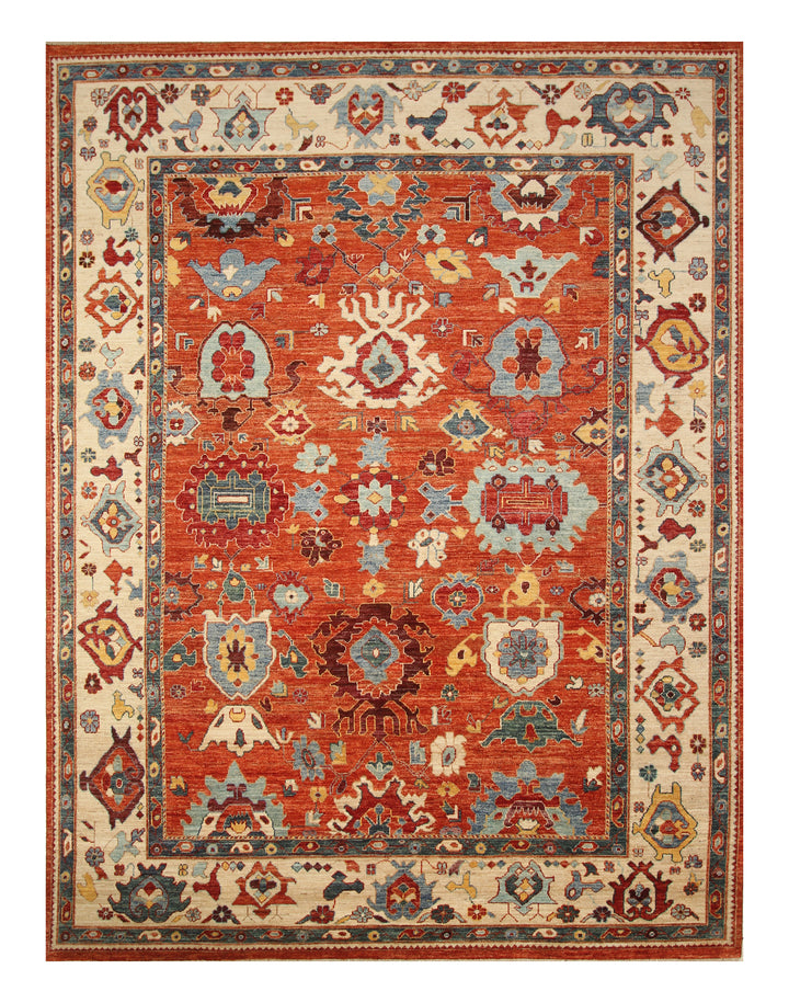 9x12 Oushak Rust Orange Turkish Hand knotted Oriental Rug - Yildiz Rugs